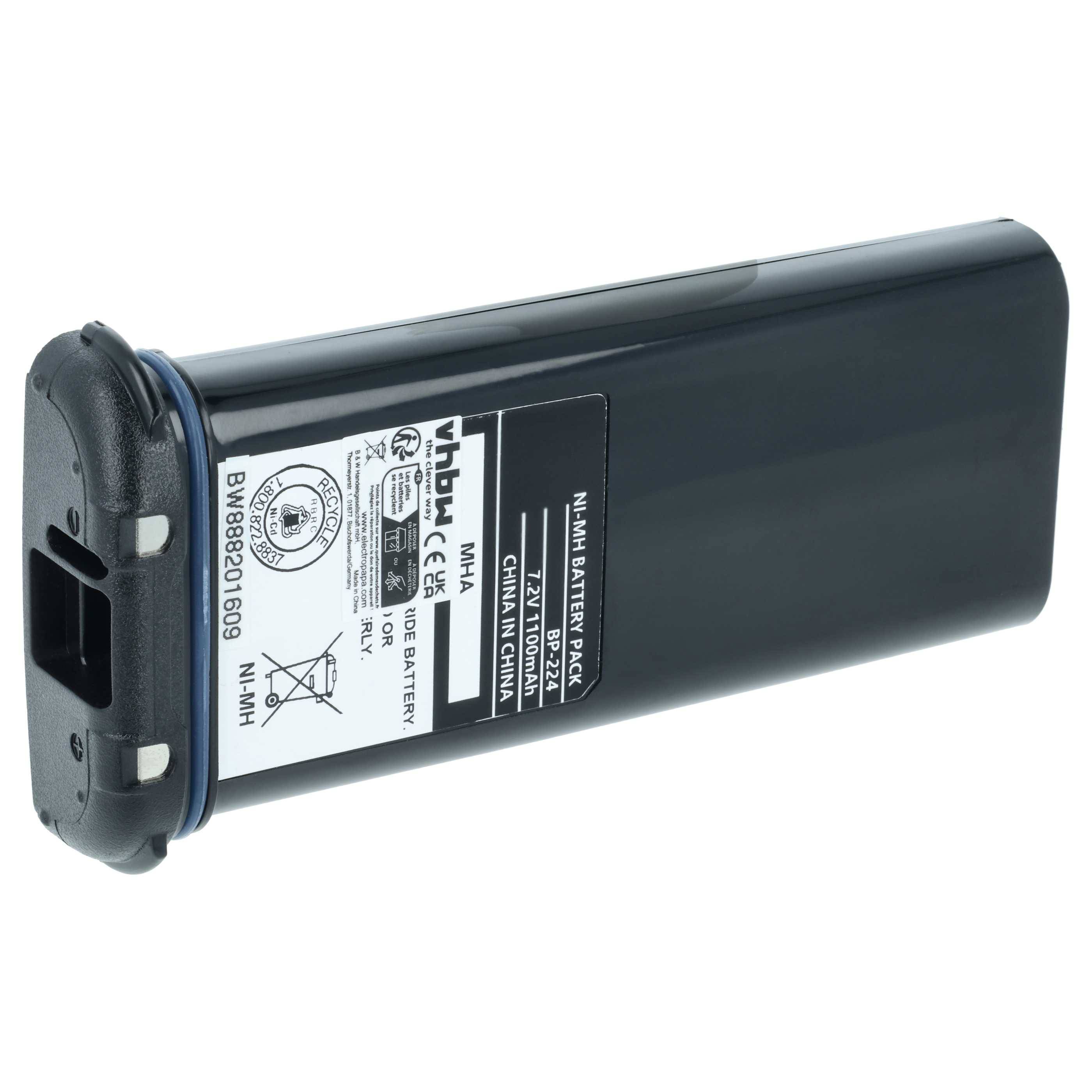 vhbw Akku Ersatz für Icom BP-224, BP-224H für Funkgerät, Walkie Talkie (1100 mAh, 7,2 V, NiMH)