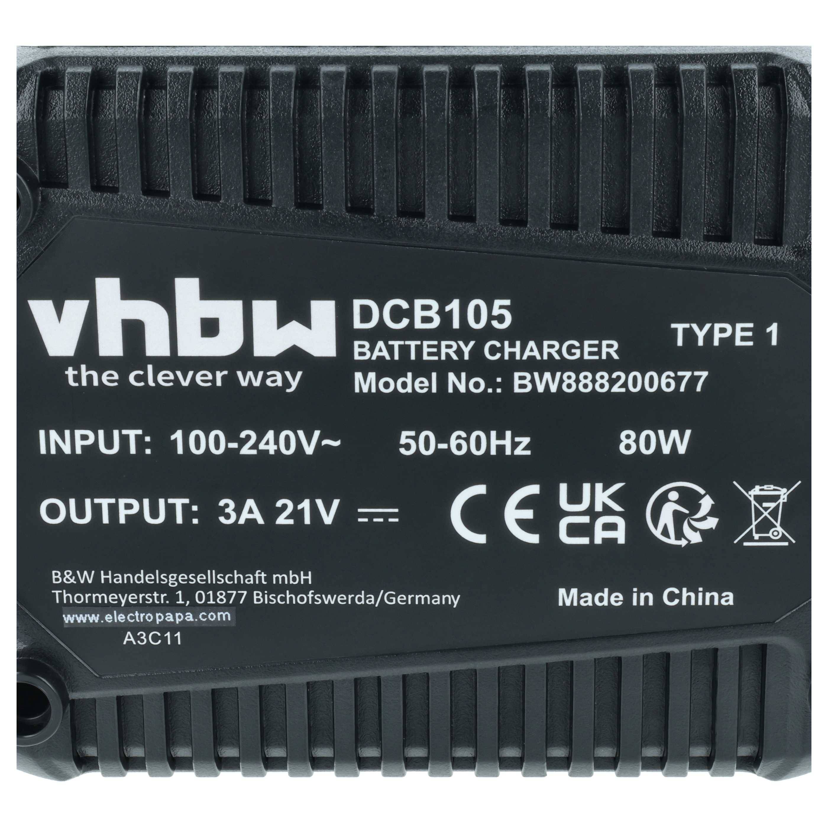 vhbw Ladegerät kompatibel mit Dewalt DCW604, DCW604NT, DCW604NT-XJ, DCW210N-XJ, DCW604N, DCW604N-XJ, DCW604-XJ Werkzeug Li-Ion-Akkus