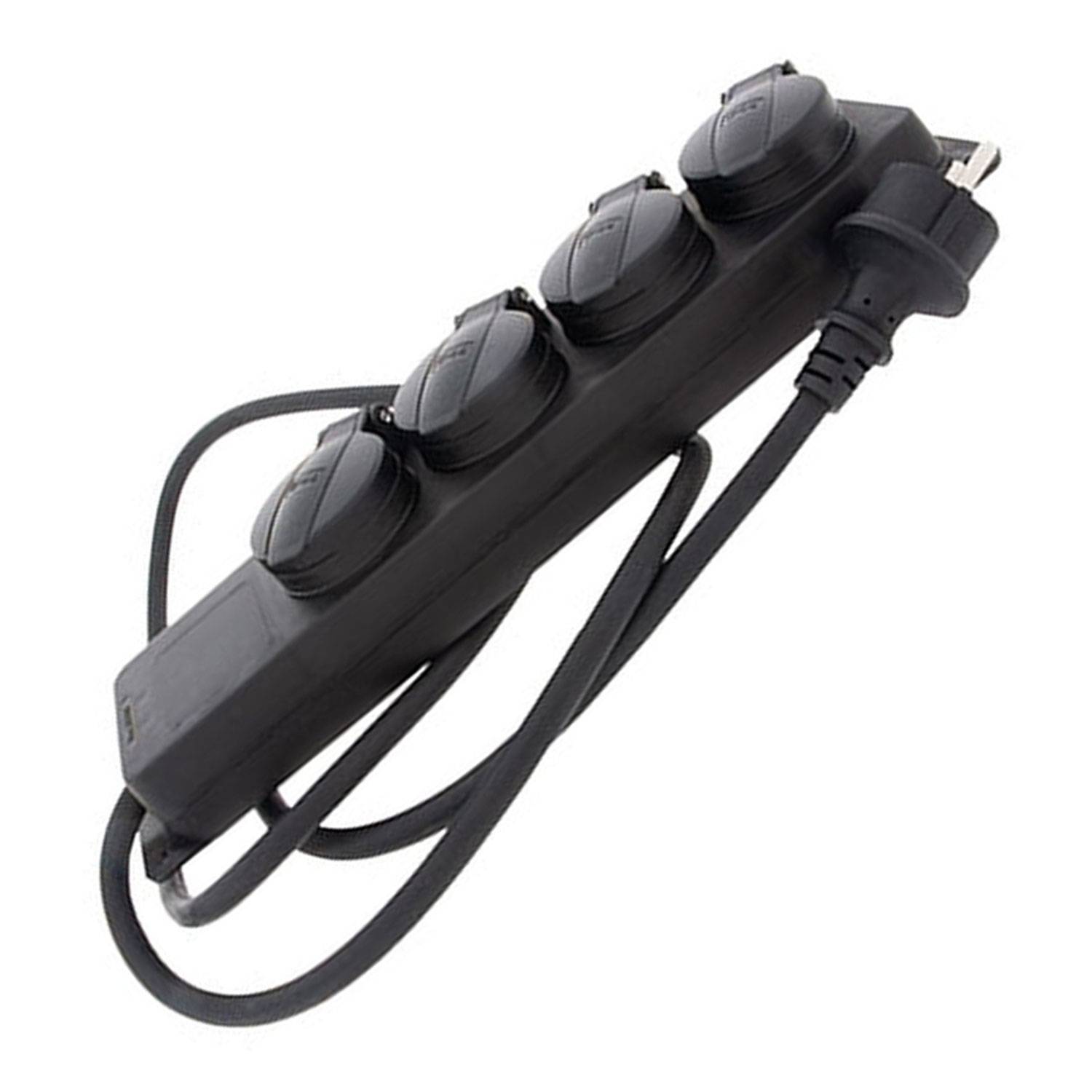 Steckdosenleiste 4-fach Outdoor mit Klappe Farbe schwarz IP44 Querschnitt 1,5mm² 4x für Schukostecker