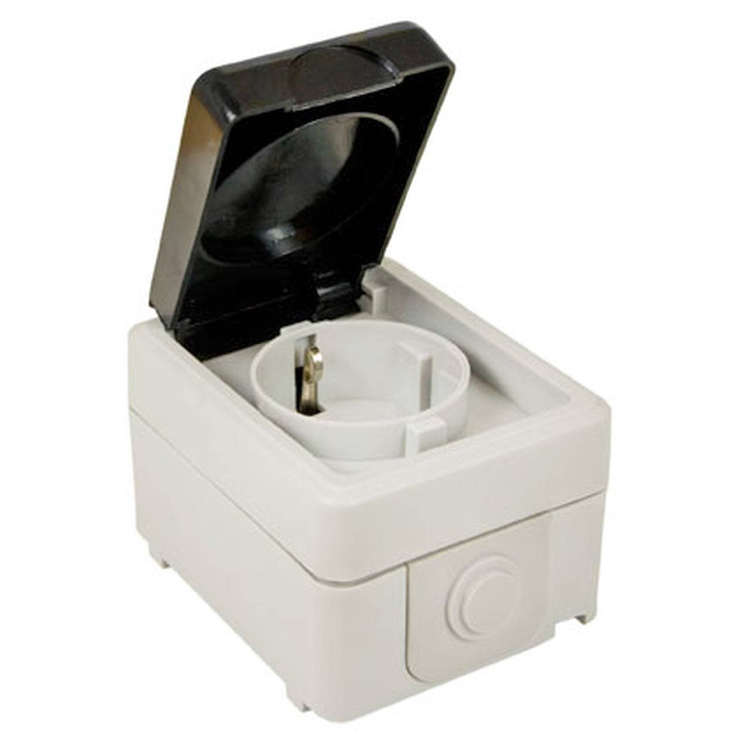 Schuko-Steckdose grau schwarz matt für die Aufputzinstallation in trockenen Innenraumbereichen