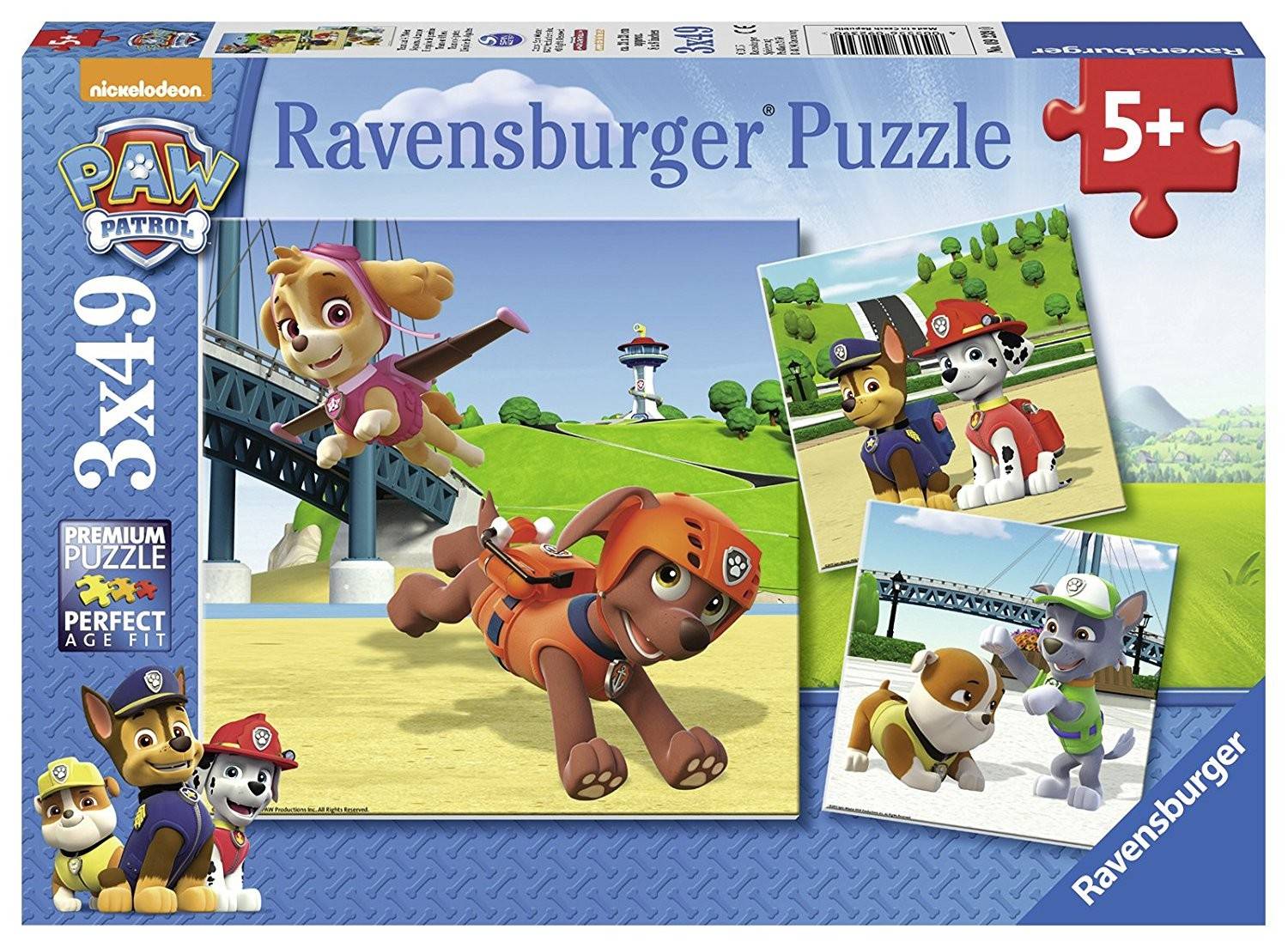 Ravensburger 09239 - Paw Patrol auf vier Pfoten, 3 x 49 Teile Puzzle Premium Puzzle, 3 x 49 Teile, Mit Mini-Poster, Perfect Age Fit, Paw Patrol, Helfe