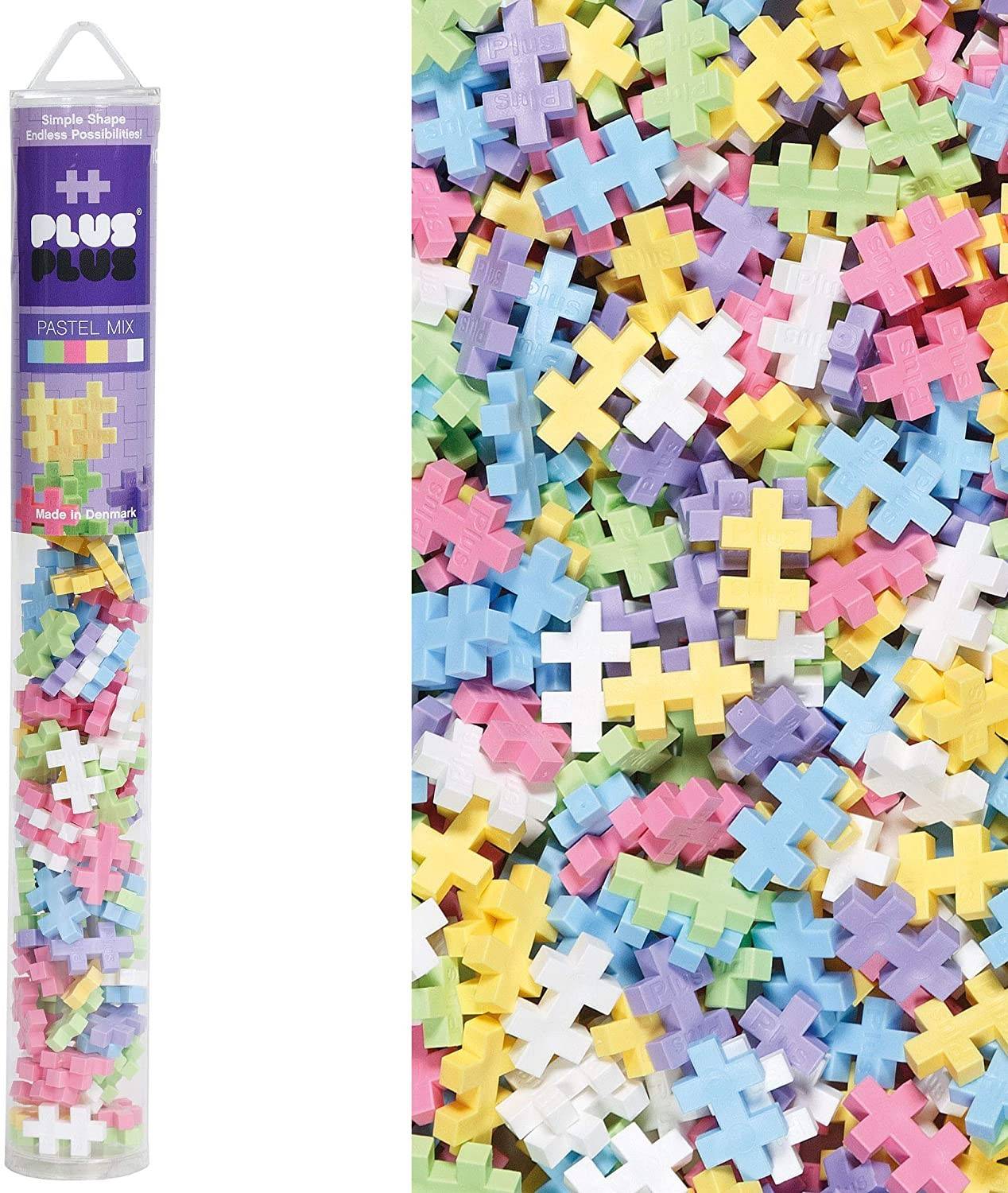 Plus-Plus® 9604025 - Pastel Mix, Tube, 100 Bausteine, Konstruktionsspielzeug, pastell