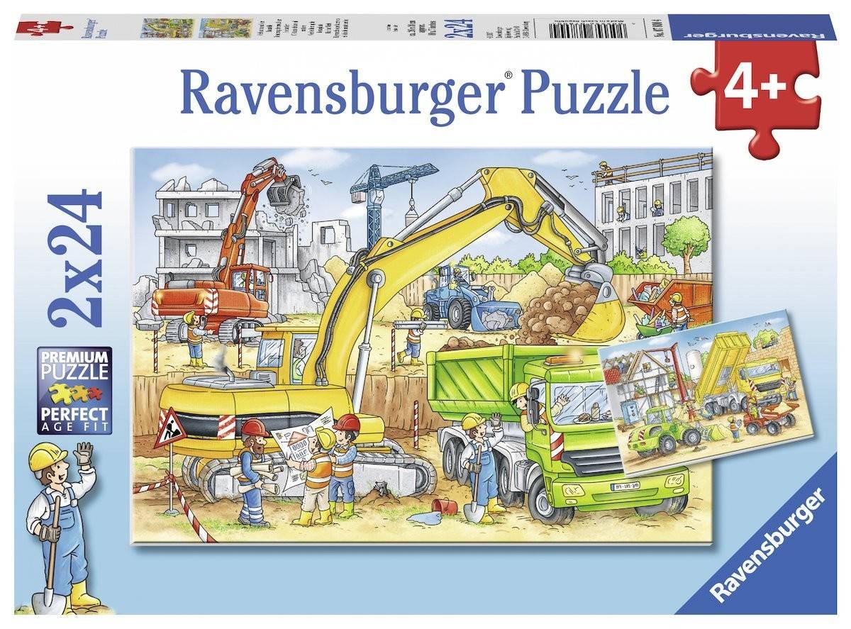 Ravensburger 078004 - Viel zu tun auf der Baustelle, 2x24 Teile, Kinderpuzzle Premium Puzzle, 2 x 24 Teile, Perfect Age Fit