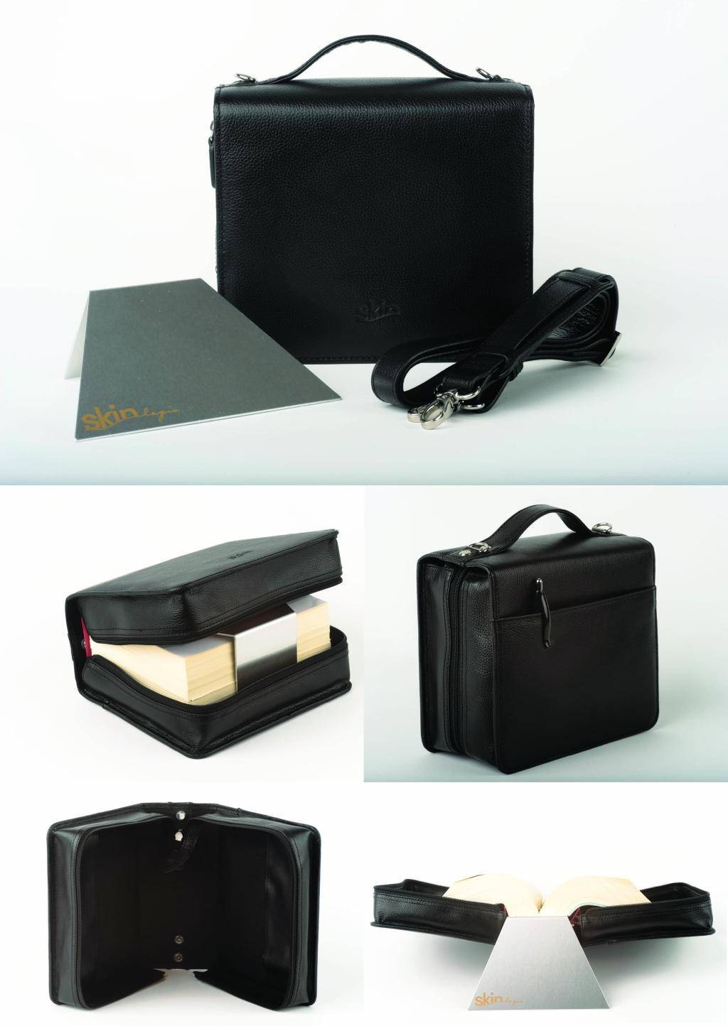 SchönfelderSkin puro Tasche onyx-schwarz, Buchhüllen-Tasche mit Buchstütze Buchhüllen-Tasche mit Buchstütze und Tragegurt in Material Leder, Farb