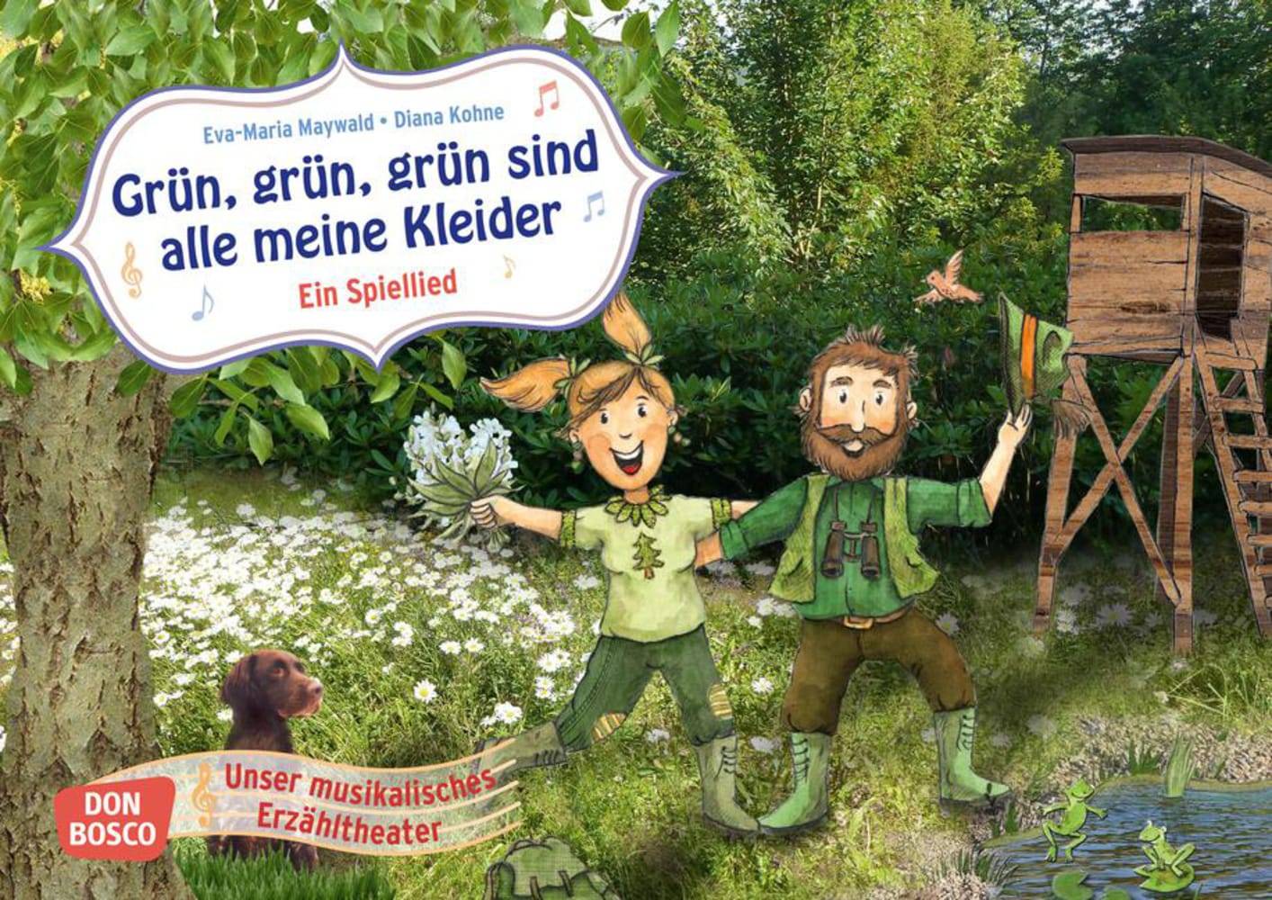 Grün grün grün sind alle meine Kleider, Kamishibai Bildkartenset Ein Spiellied. Entdecken. Erzählen. Begreifen. Notensatz mit Gitarrengriffen. Mit