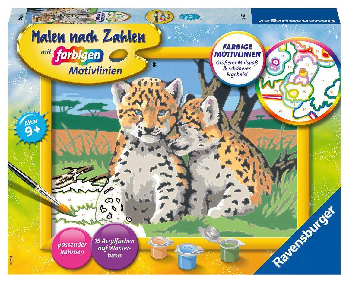 Kleine Leoparden Mit farbigen Motivlinien