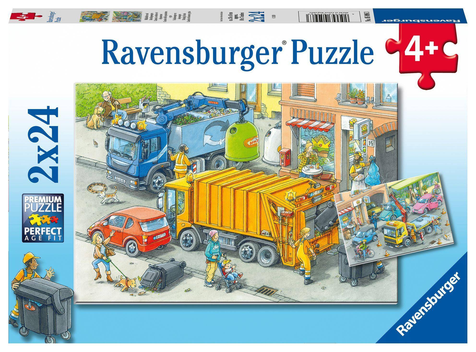 Müllabfuhr und Abschleppwagen (Kinderpuzzle) Premium Puzzle, 2 x 24 Teile, Mit Mini-Poster, Perfect Age Fit