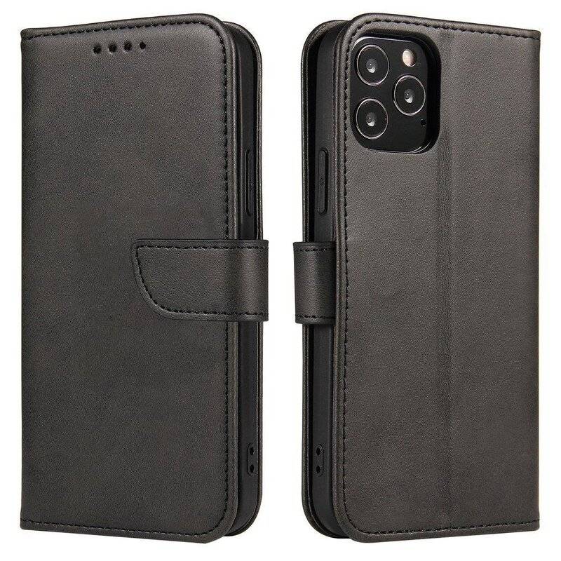 Premium Magnet Case Buch Tasche Schutzhülle aufklappbare Hülle Standfunktion Zubehör für iPhone 12 in Schwarz