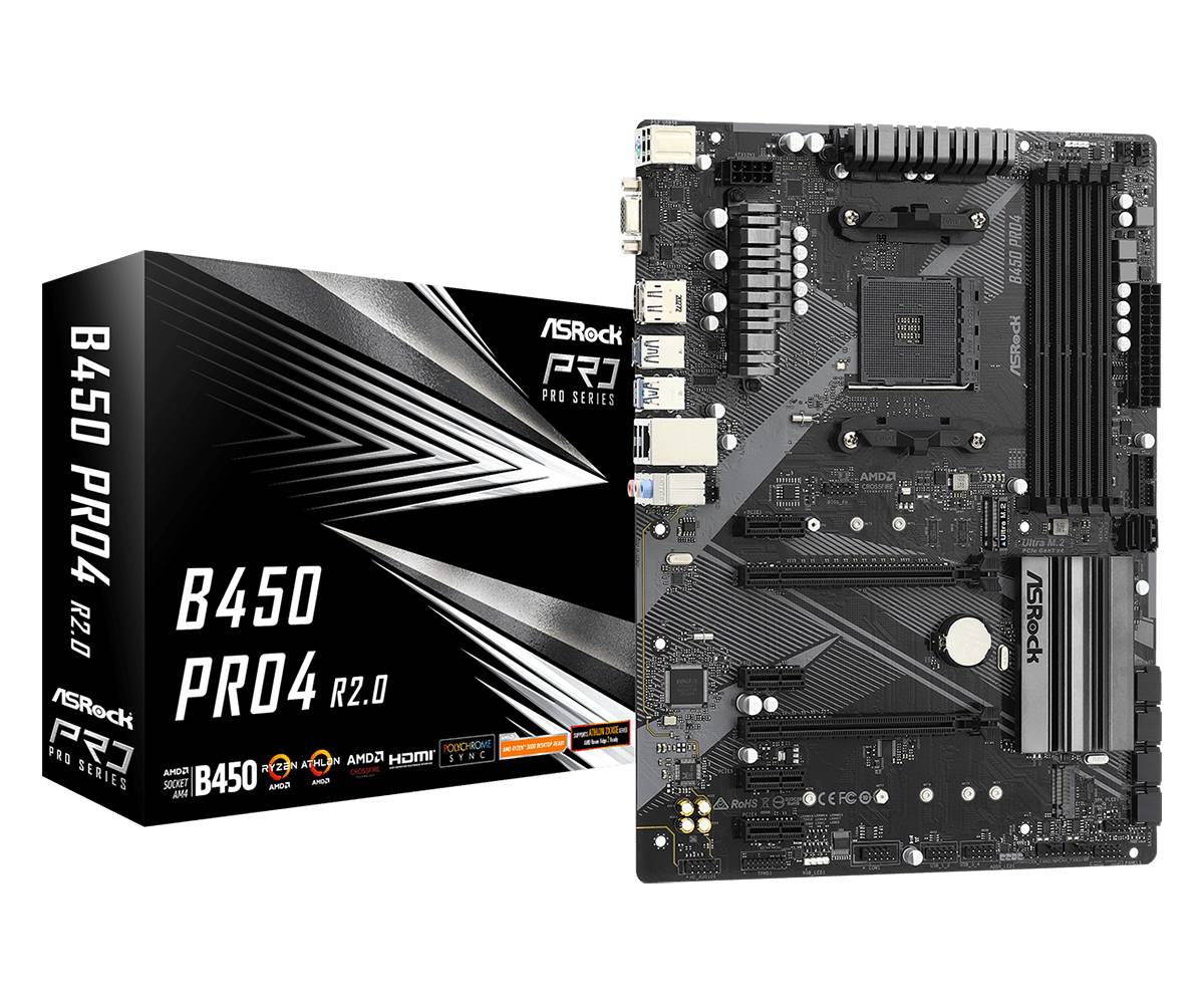 ASRock B450 Pro4 R2.0 - Motherboard - ATX - Socket AM4 - AMD B450 Chipsatz - USB-C Gen2, USB 3.2 Gen 1, USB 3.2 Gen 2 - Gigabit LAN
