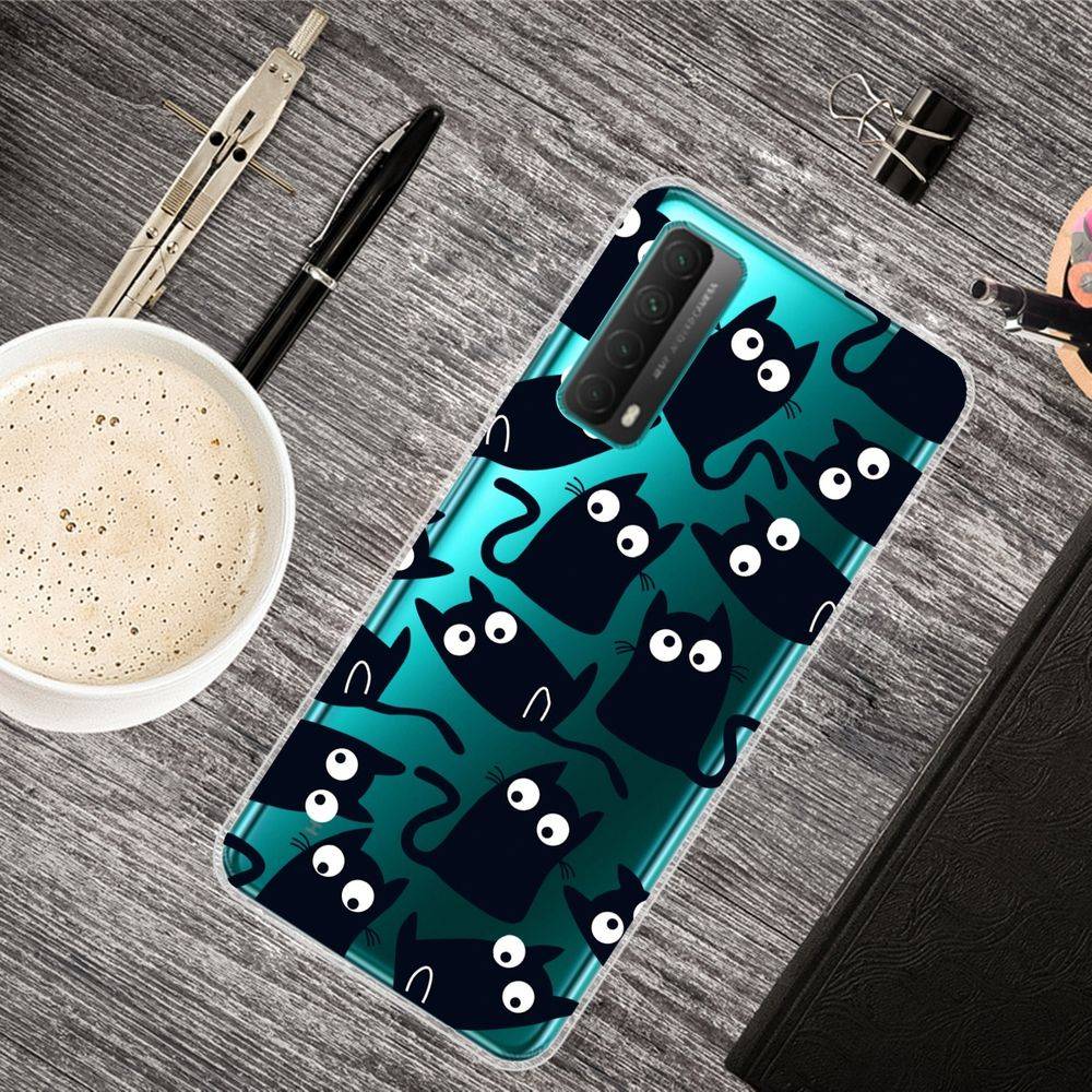 Für Huawei P Smart 2021 Silikon Case TPU Motiv Funny Cat Schutz Muster Tasche Hülle Cover Etuis Zubehör Transparent