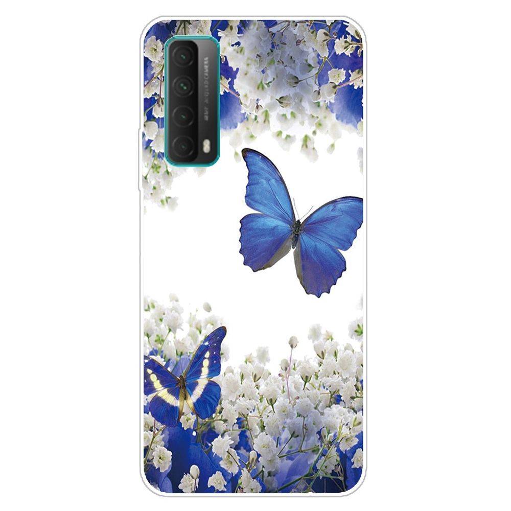 Für Huawei P Smart 2021 Silikon Case TPU Motiv Butterfly Blau Schutz Muster Hülle Cover Etuis Zubehör Transparent