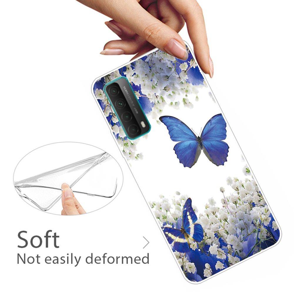 Für Huawei P Smart 2021 Silikon Case TPU Motiv Butterfly Blau Schutz Muster Hülle Cover Etuis Zubehör Transparent