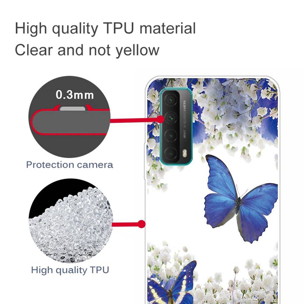 Für Huawei P Smart 2021 Silikon Case TPU Motiv Butterfly Blau Schutz Muster Hülle Cover Etuis Zubehör Transparent