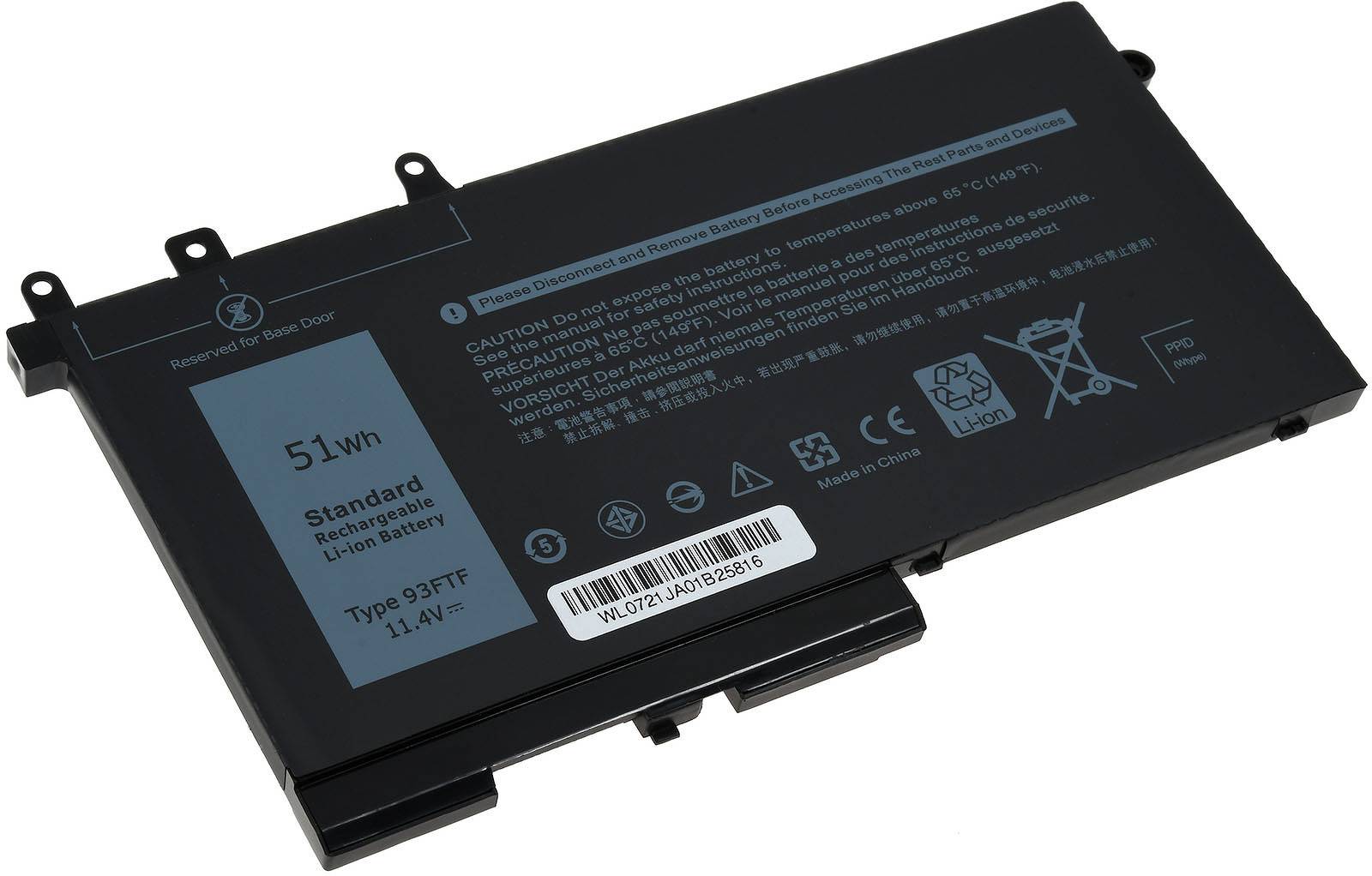 Powery Standardakku kompatibel mit Dell Typ 93FTF, 11,4V, Li-Polymer