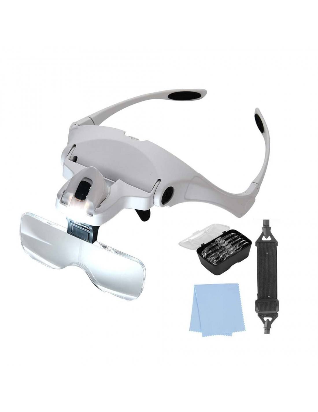 LED-Brille mit Lupe und 5 austauschbaren Dioptrien, ideal auch für Brillenträger geeignet, für Uhrmacher, Schmuck, Nagel