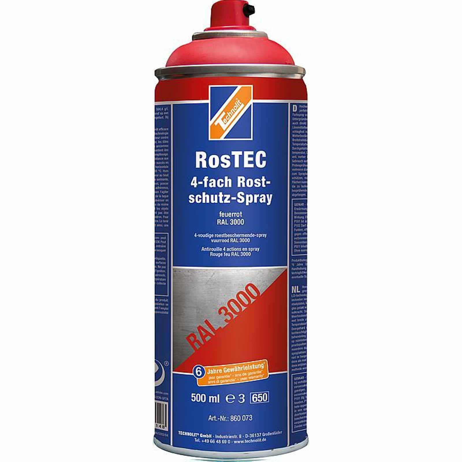 TECHNOLIT Rostschutz Spray RosTEC RAL 500 ml - Farbe:feuerrot