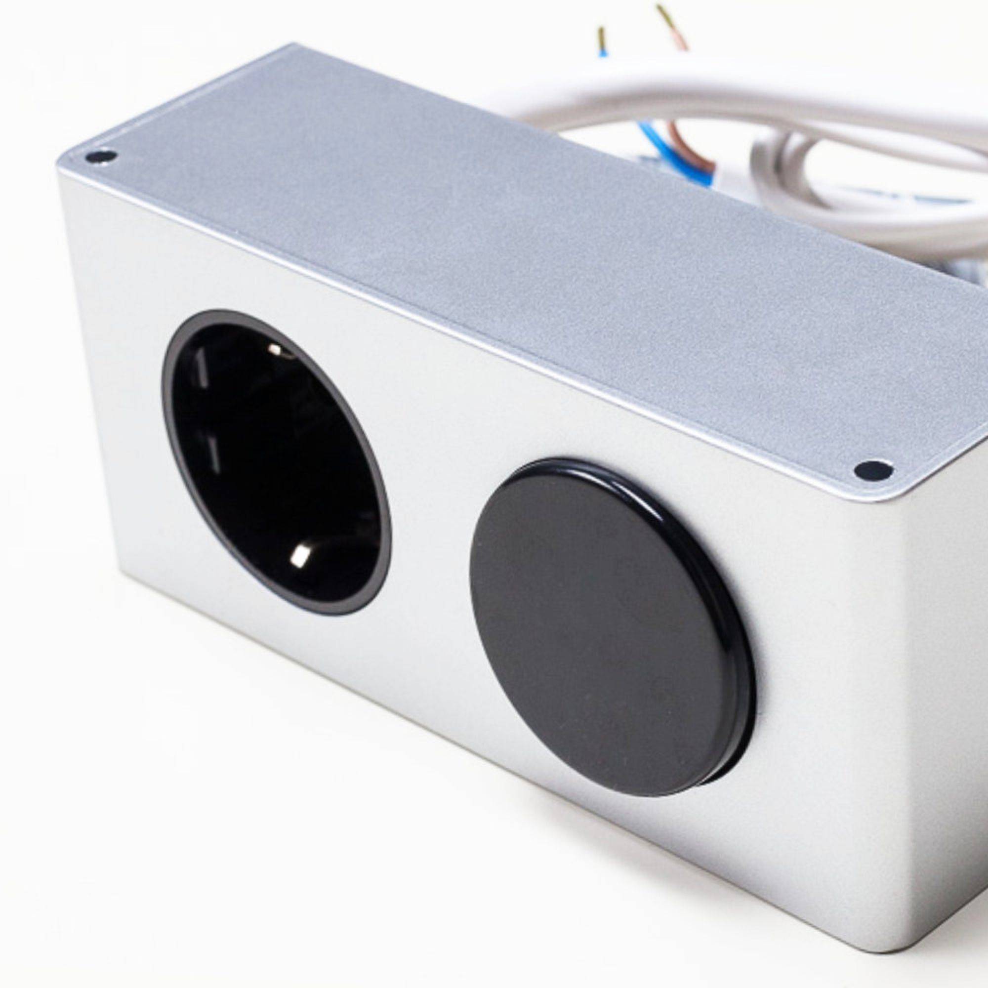 kalb | Einbausteckdose (ohne Netzteil) mit Schalter und Kabelausgang für 230V Verbraucher wie z.B. LED Badleuchte, Silbergrau