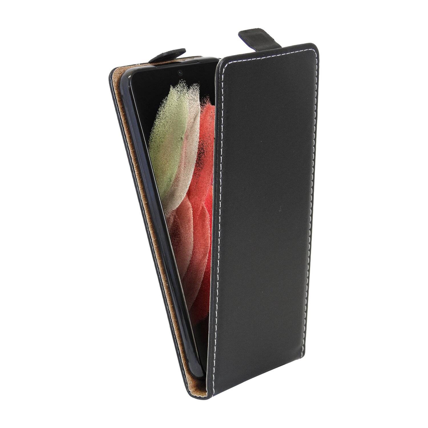 Flip Case für Samsung Galaxy S21 Ultra (G998B) Handy Tasche vertikal aufklappbar Schutzhülle Klapp Hülle Schwarz