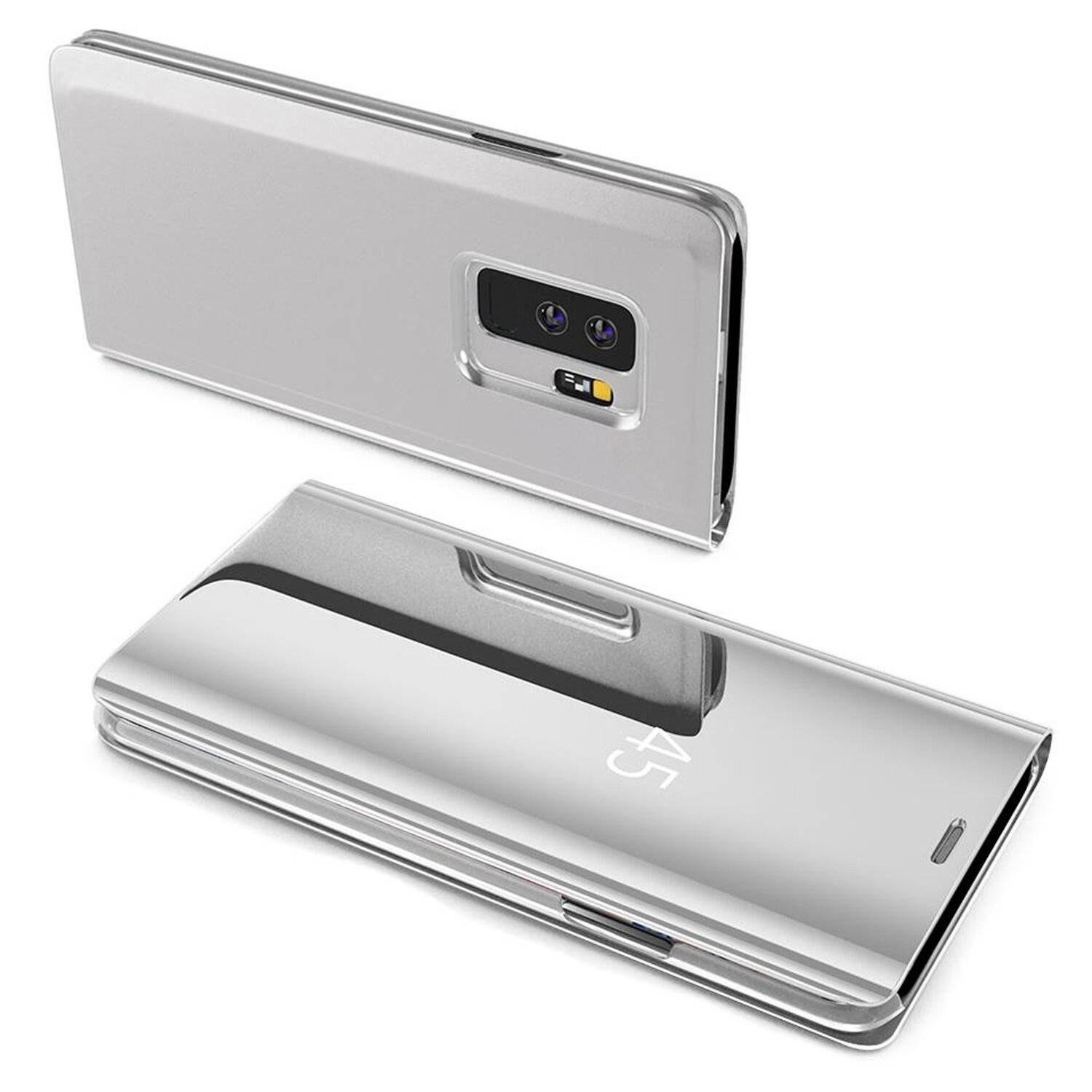 Smart View Spiegel Mirror Smart Cover Schale Etui für Samsung Galaxy A12 (A125F) Schutzhülle Case Schutz Clear Silber