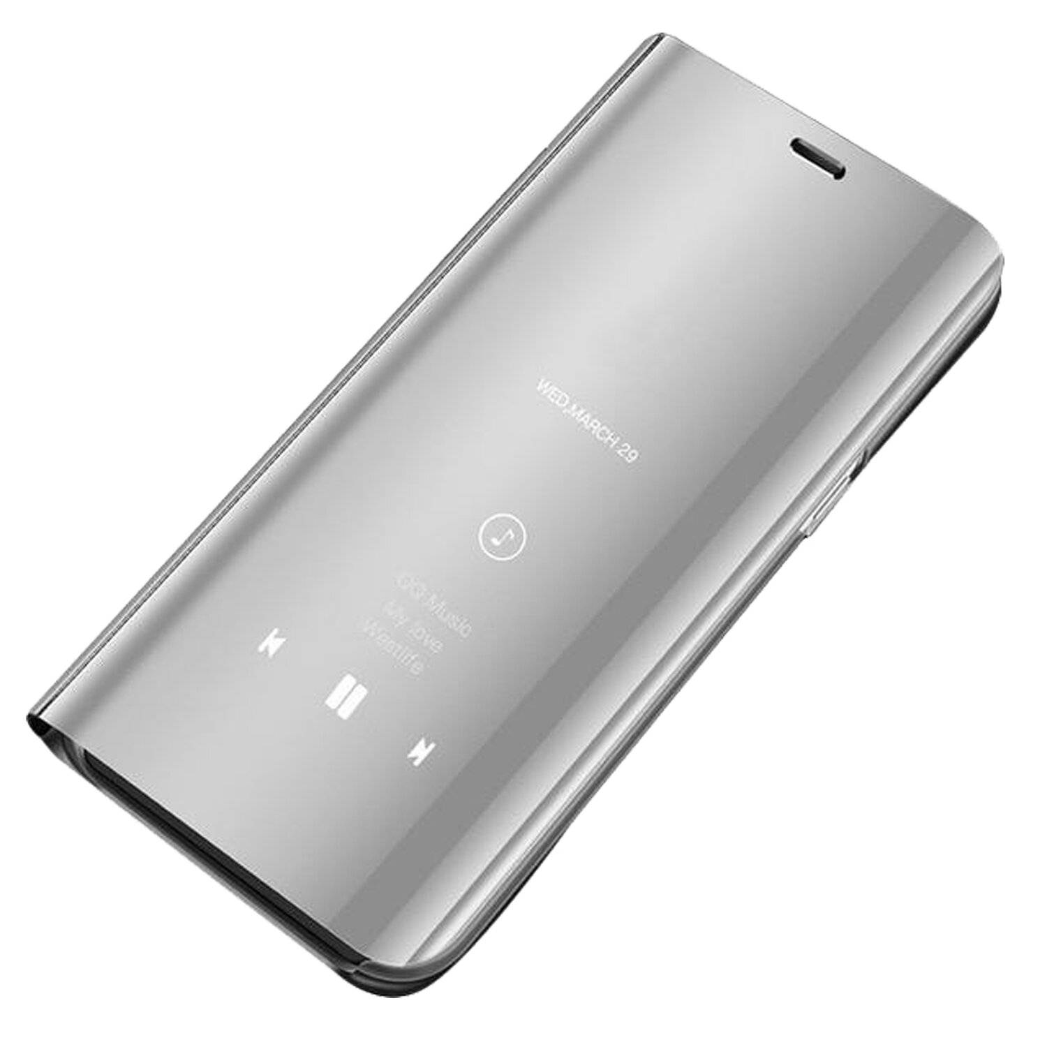 Smart View Spiegel Mirror Smart Cover Schale Etui für Samsung Galaxy A12 (A125F) Schutzhülle Case Schutz Clear Silber