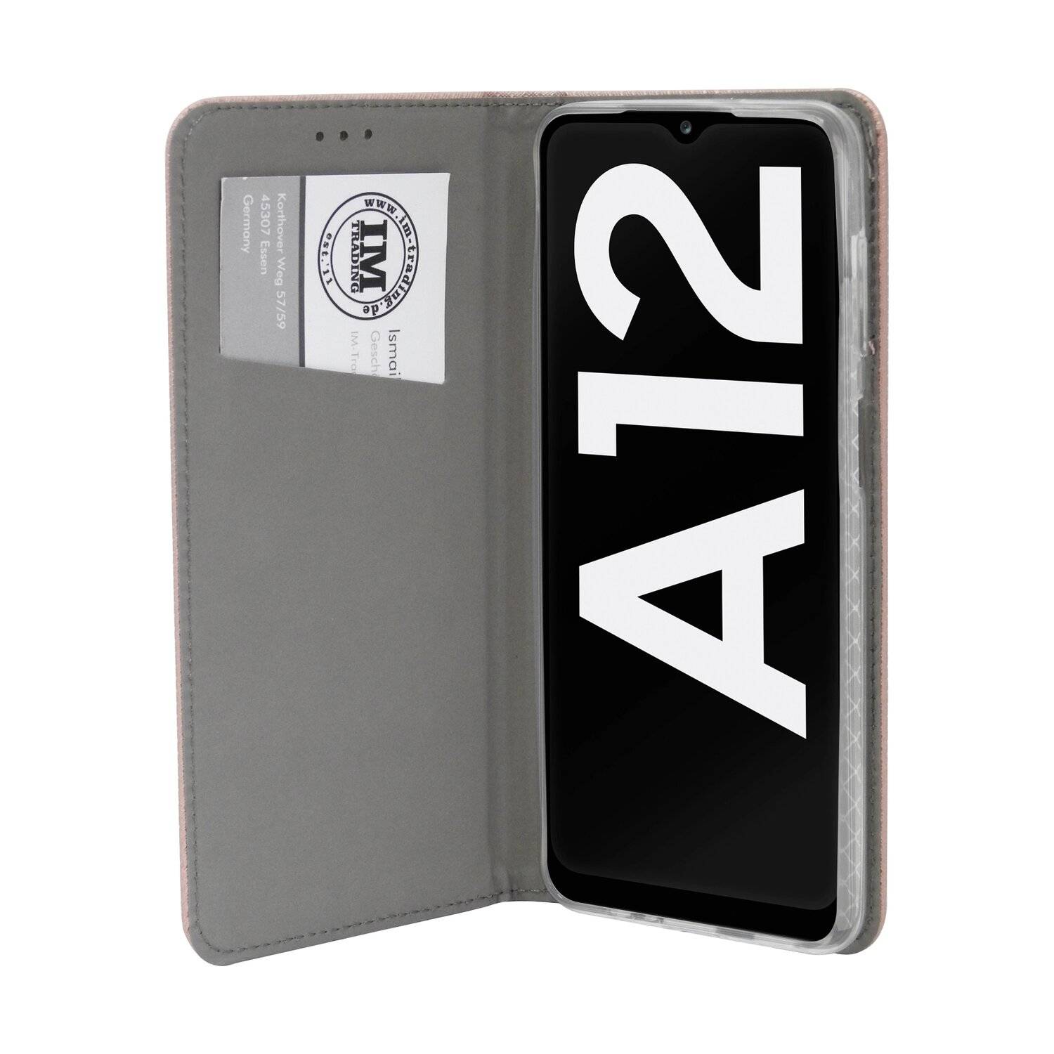 Buch Tasche "Smart" für SAMSUNG GALAXY A12 (A125F) Handyhülle Brieftasche Schutzhülle mit Standfunktion, Kartenfach Rose