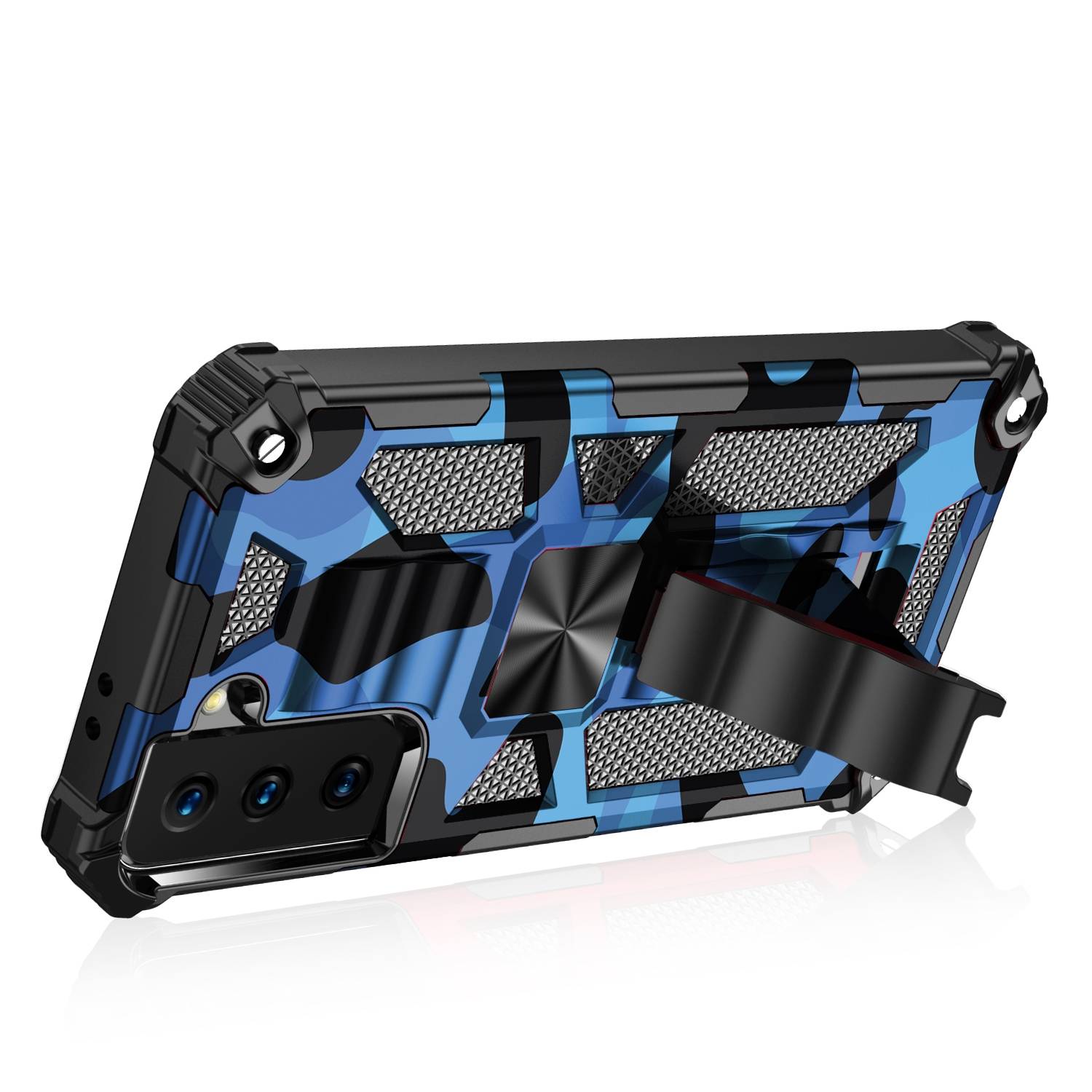 Für Samsung Galaxy S21 Ultra Camouflage Shockproof Armor TPU Schutz Tasche Hülle Cover Dunkelblau