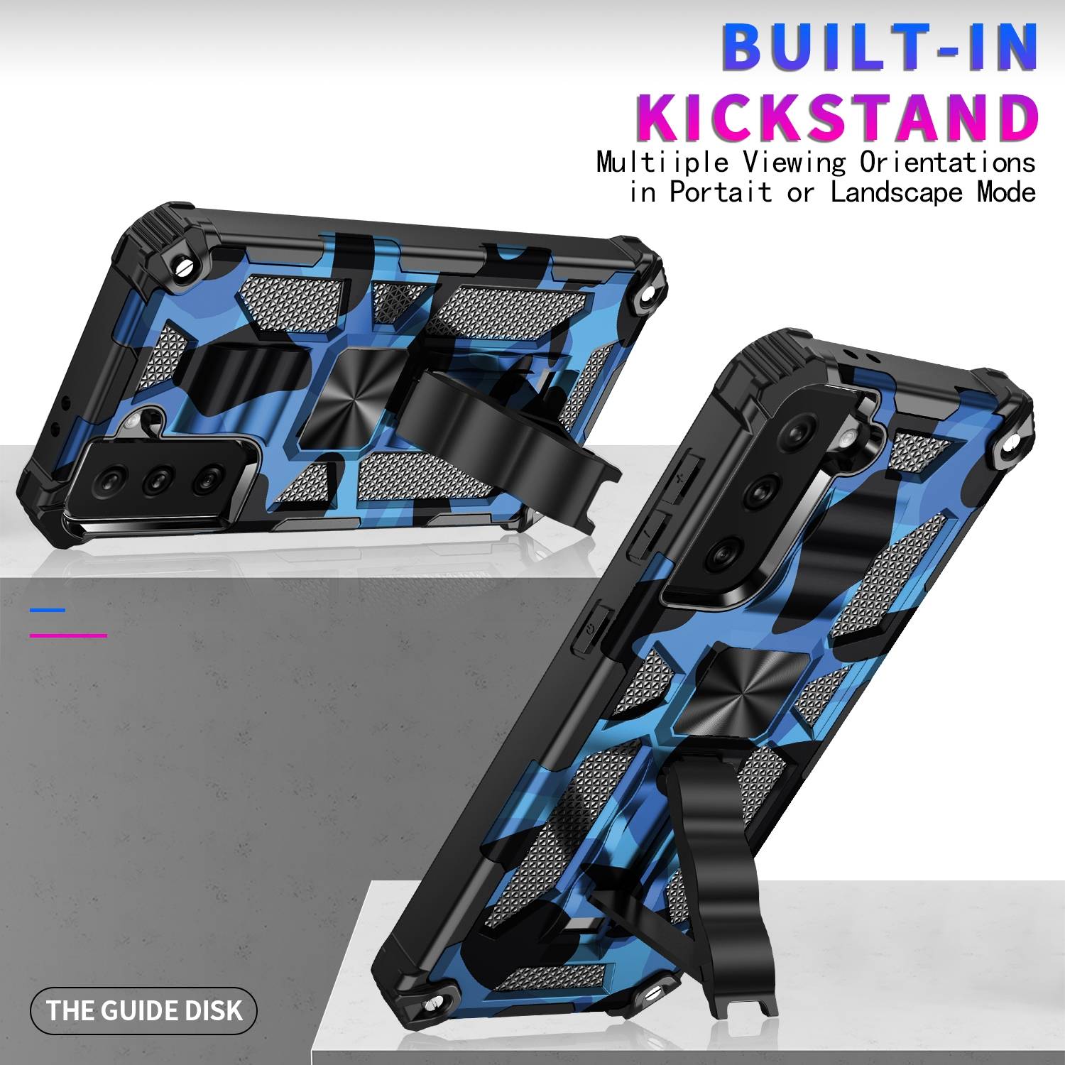 Für Samsung Galaxy S21 Ultra Camouflage Shockproof Armor TPU Schutz Tasche Hülle Cover Dunkelblau