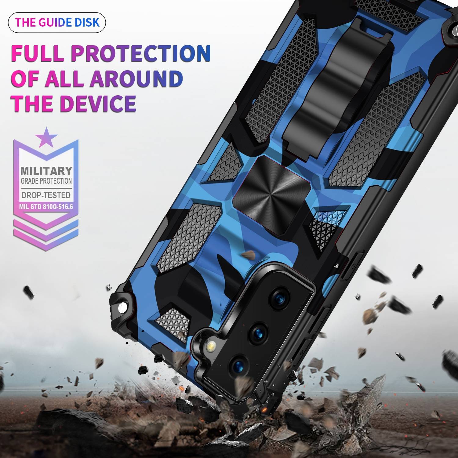 Für Samsung Galaxy S21 Ultra Camouflage Shockproof Armor TPU Schutz Tasche Hülle Cover Dunkelblau