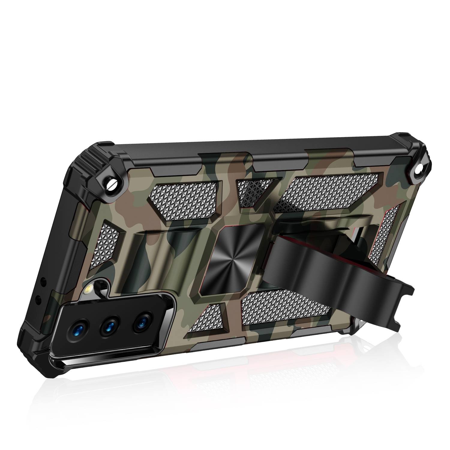 Für Samsung Galaxy S21 Plus Camouflage Shockproof Armor TPU Schutz Tasche Hülle Cover Grün