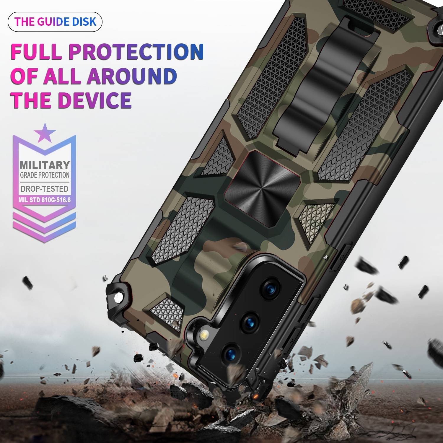 Für Samsung Galaxy S21 Plus Camouflage Shockproof Armor TPU Schutz Tasche Hülle Cover Grün