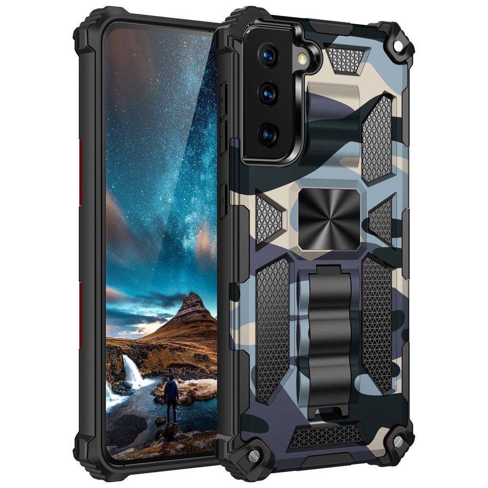 Für Samsung Galaxy S21 Plus Camouflage Shockproof Armor TPU Schutz Tasche Hülle Cover Blau