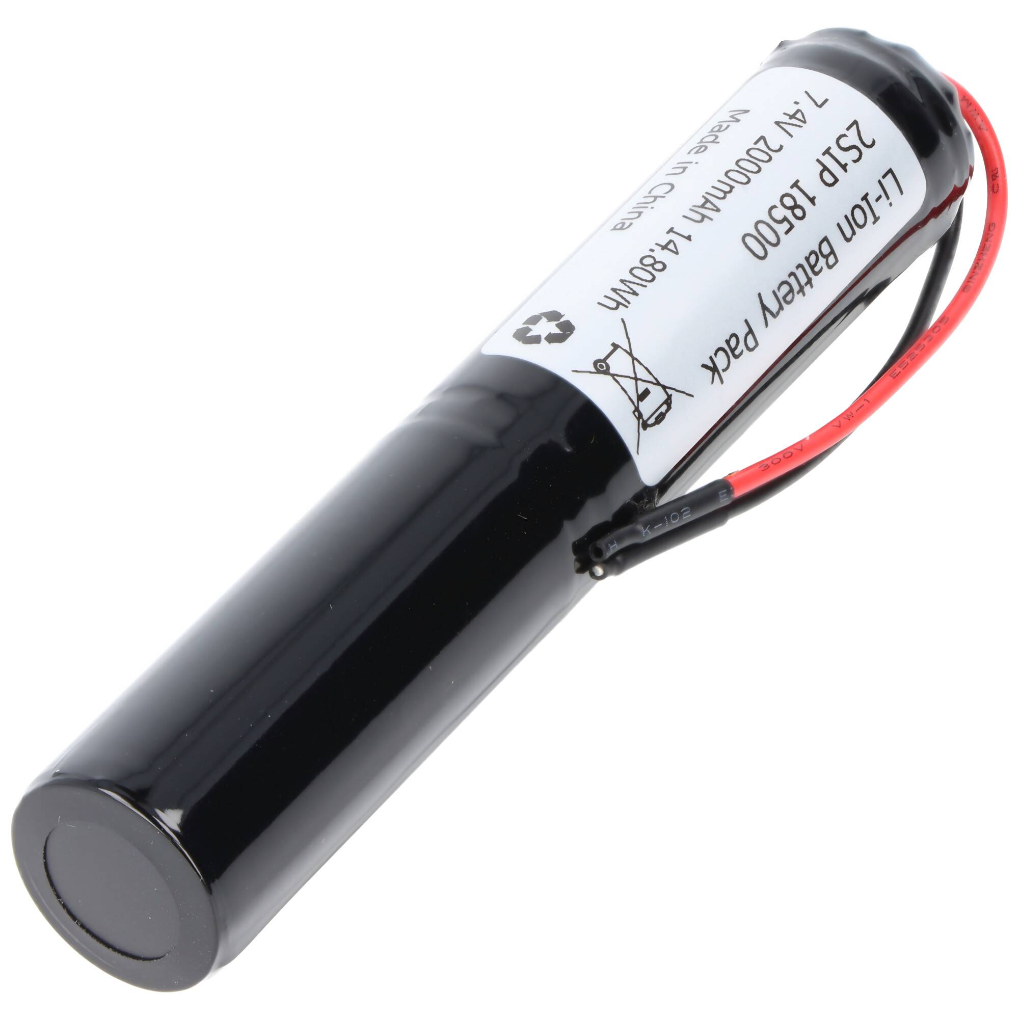 2S1P 7,2V-7,4V 2000mAh zylindrisch Li-Ion Akku mit BMS-Schutz und offenen Kabellitzen