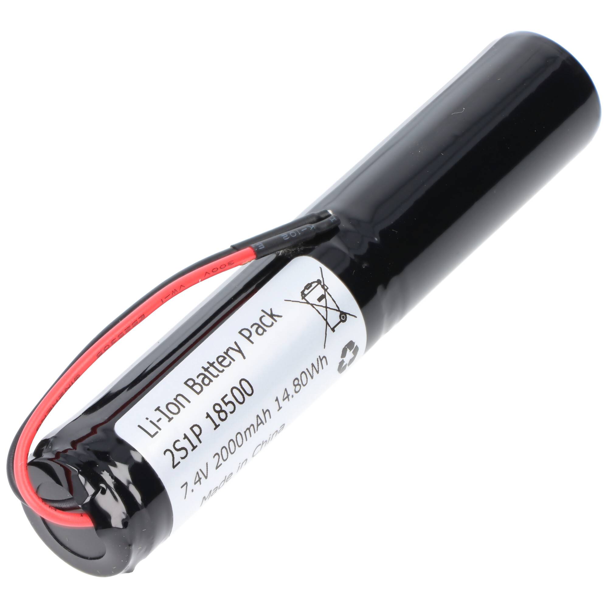 2S1P 7,2V-7,4V 2000mAh zylindrisch Li-Ion Akku mit BMS-Schutz und offenen Kabellitzen