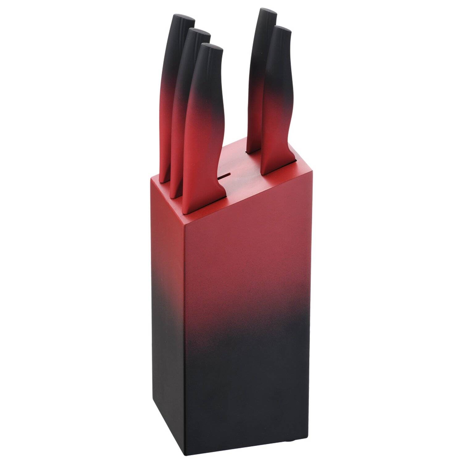Michelino 6-teiliges Edelstahl Messer-Set mit Messerblock aus Holz Kochmesser Brotmesser Fleischmesser Rot