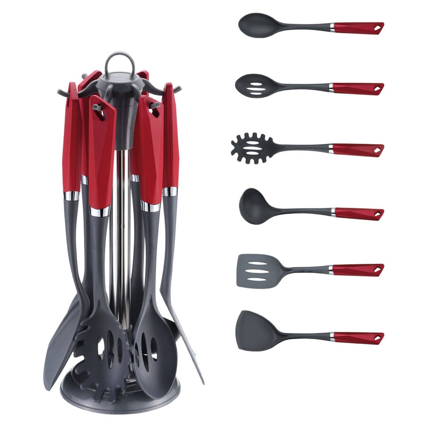 Michelino 7-teiliges Küchenhelfer-Set im edlen Design Utensilienset Kochbesteck Küchenhelfer, Rot Matt