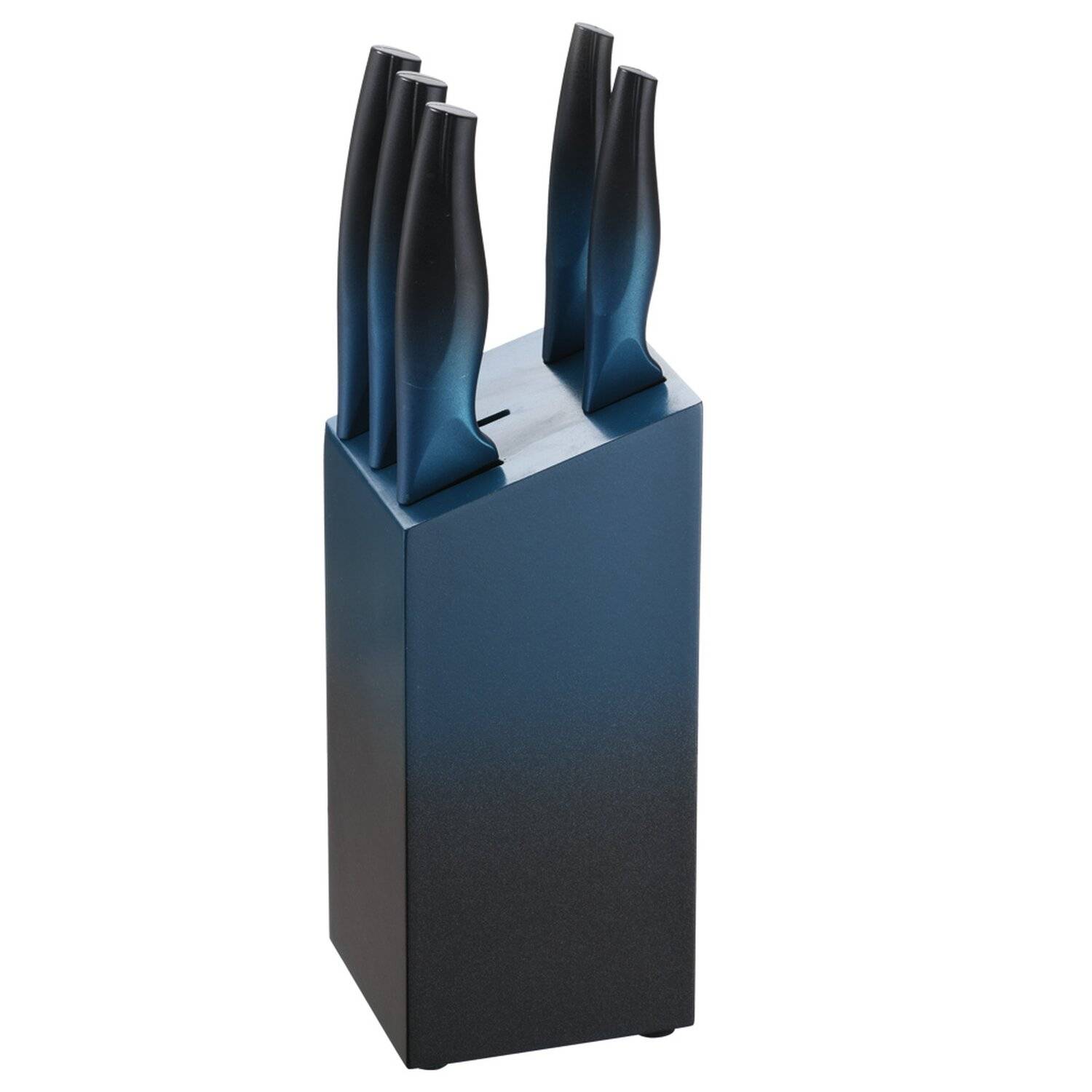 Michelino 6-teiliges Edelstahl Messer-Set mit Messerblock aus Holz Kochmesser Brotmesser Fleischmesser Blau