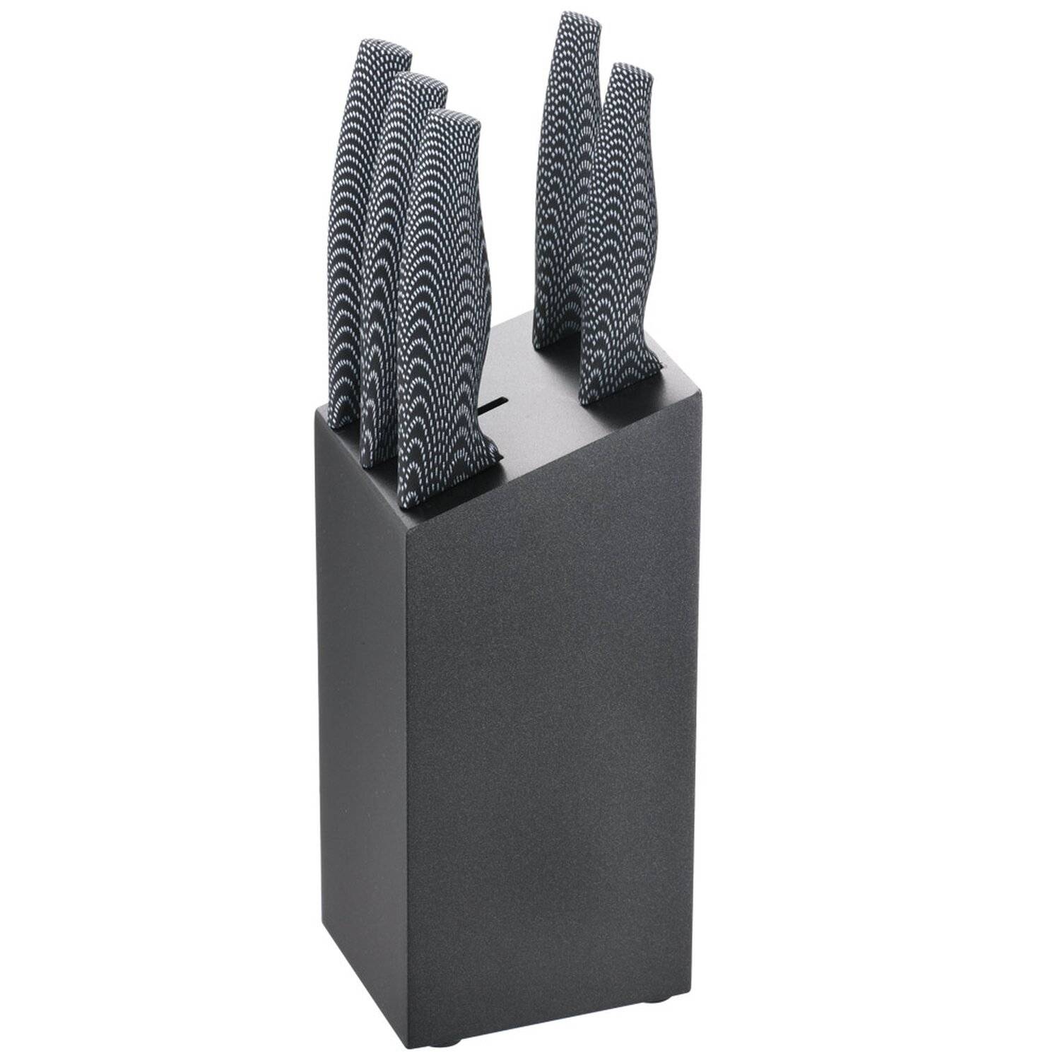 Michelino 6-teiliges Edelstahl Messer-Set mit Messerblock aus Holz Kochmesser Brotmesser Fleischmesser Carbon