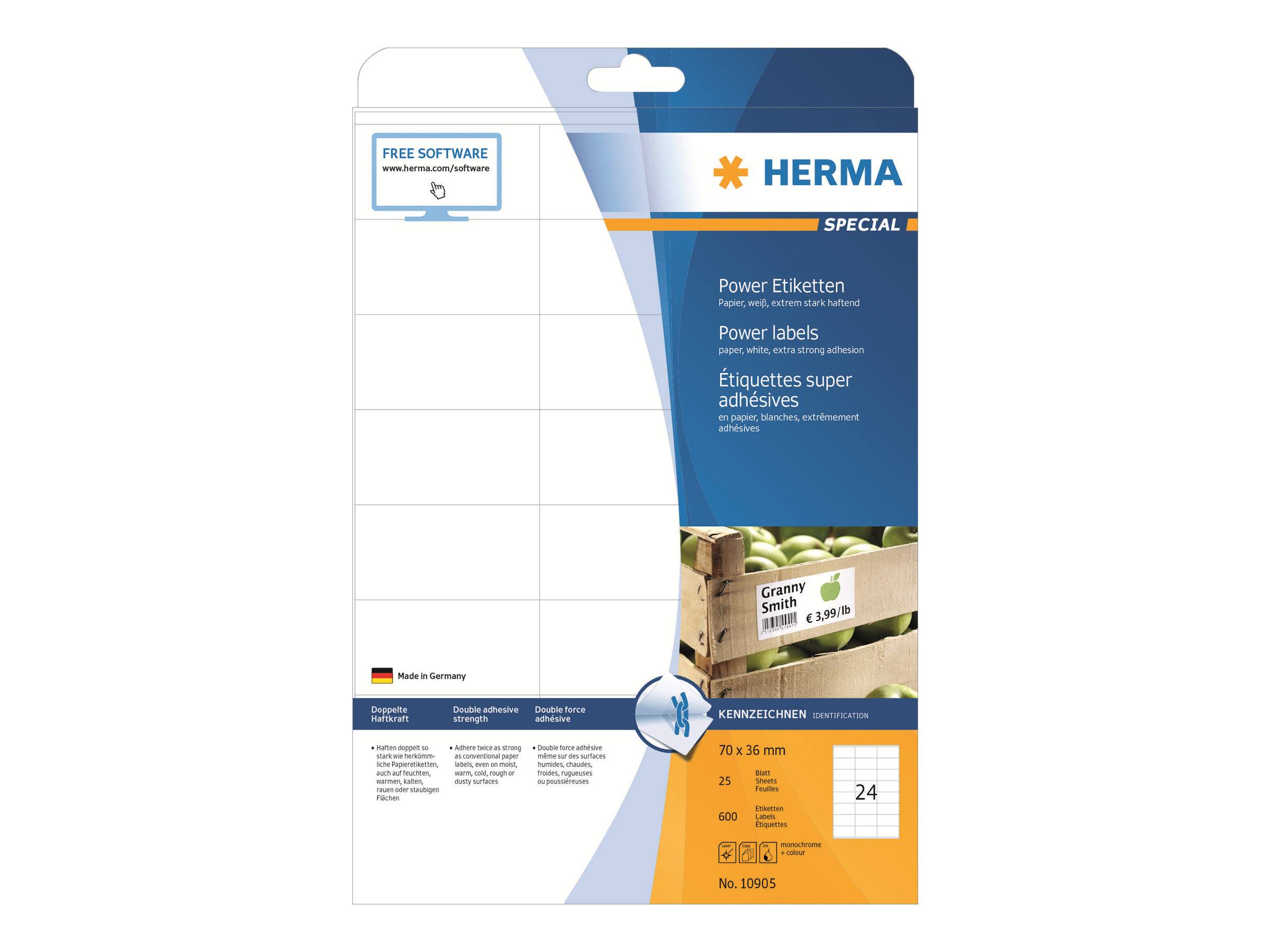 HERMA Special - Papier - matt - extra stark selbstklebend - weiß - 70 x 36 mm 600 Etikett(en) (25 Bogen x 24)