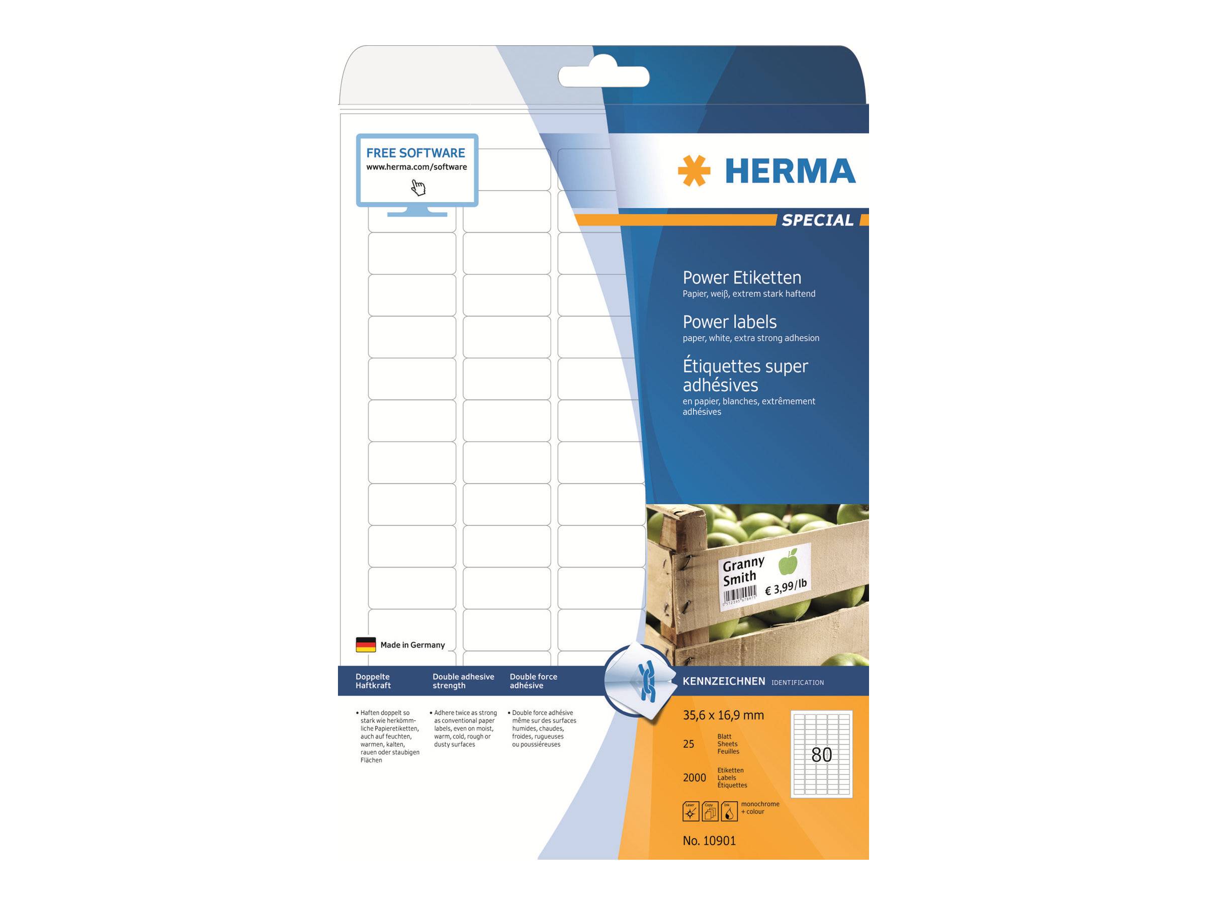 HERMA Special - Papier - matt - extra stark selbstklebend - weiß - 35.6 x 16.9 mm 2000 Etikett(en) (25 Bogen x 80)