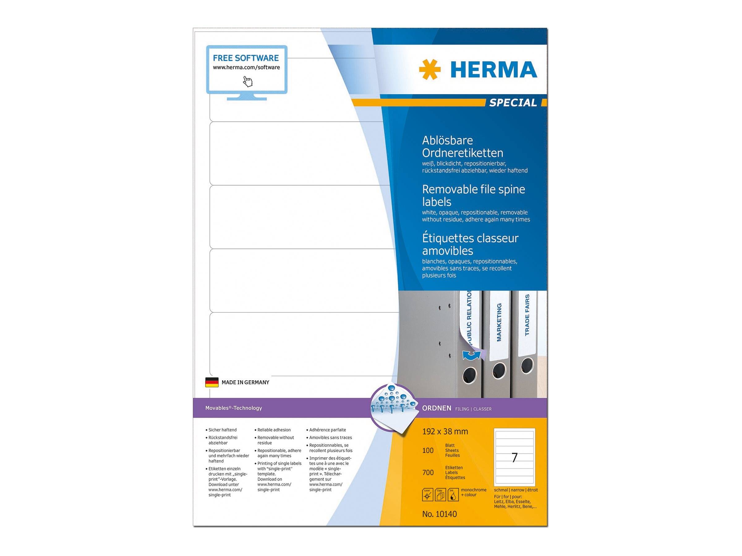 HERMA Special - Papier - matt - selbstklebend, entfernbarer Klebstoff - weiß - 192 x 38 mm 700 Etikett(en) (100 Bogen x 7)