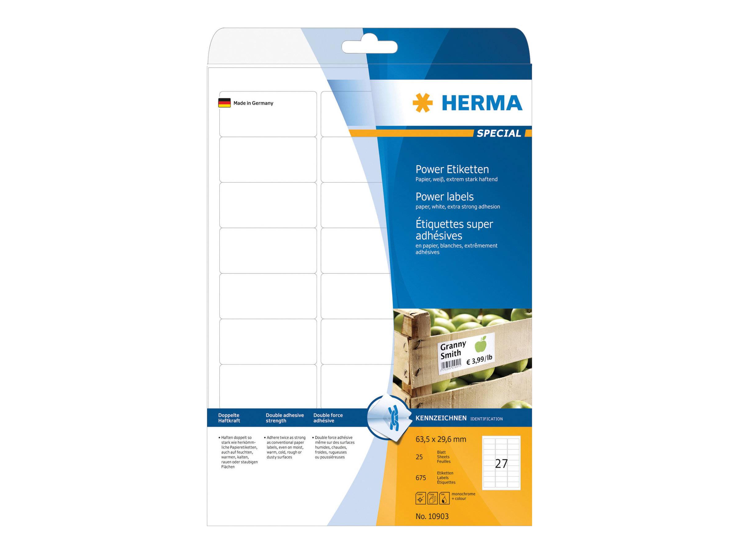 HERMA Special - Papier - matt - extra stark selbstklebend - weiß - 63.5 x 29.6 mm 675 Etikett(en) (25 Bogen x 27)