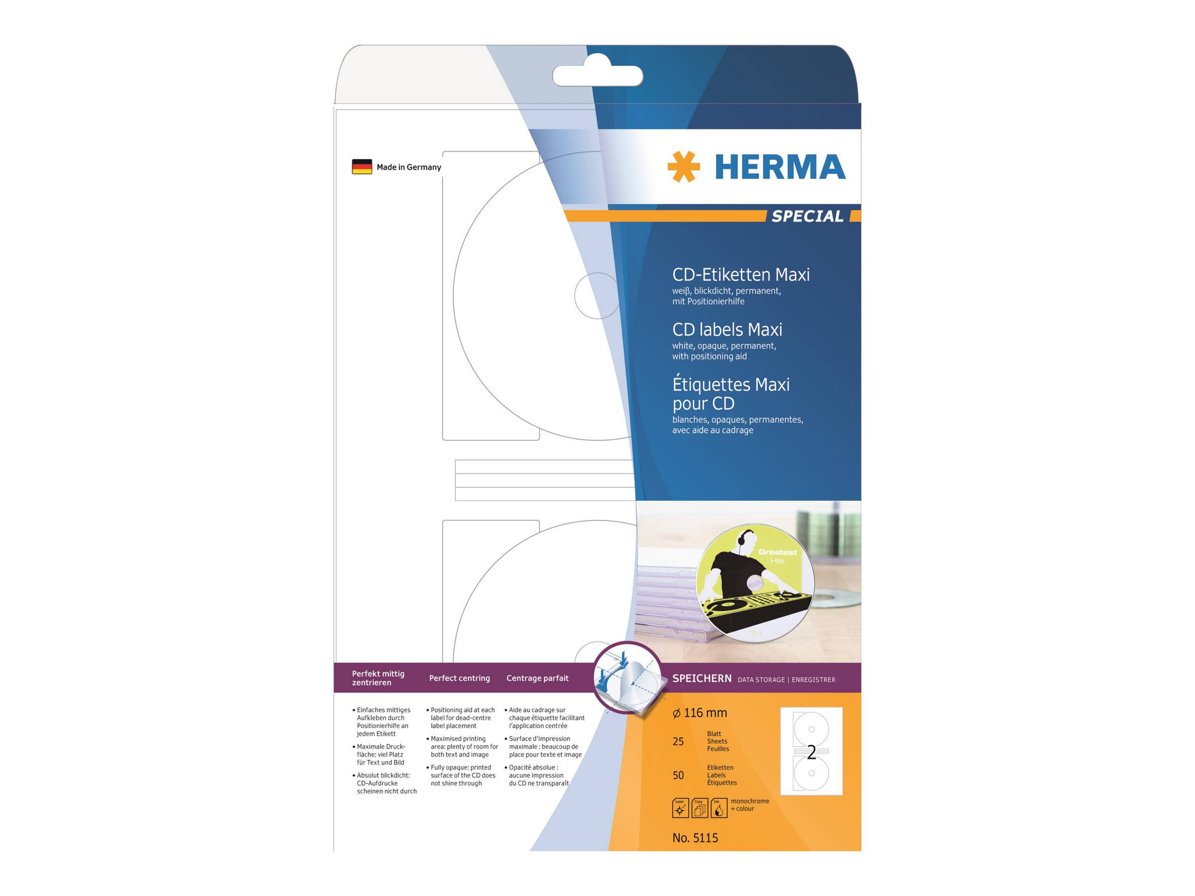 HERMA Special Maxi - Papier - matt - permanent selbstklebend - weiß - 116 mm rund 50 Etikett(en) (25 Bogen x 2)