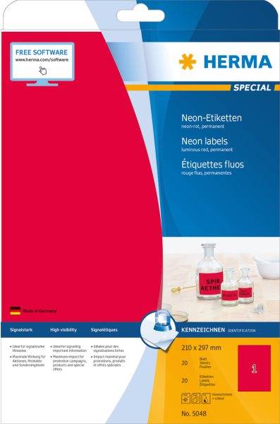 HERMA Special Permanent selbstklebende, matte, fluoreszierende Papieretiketten