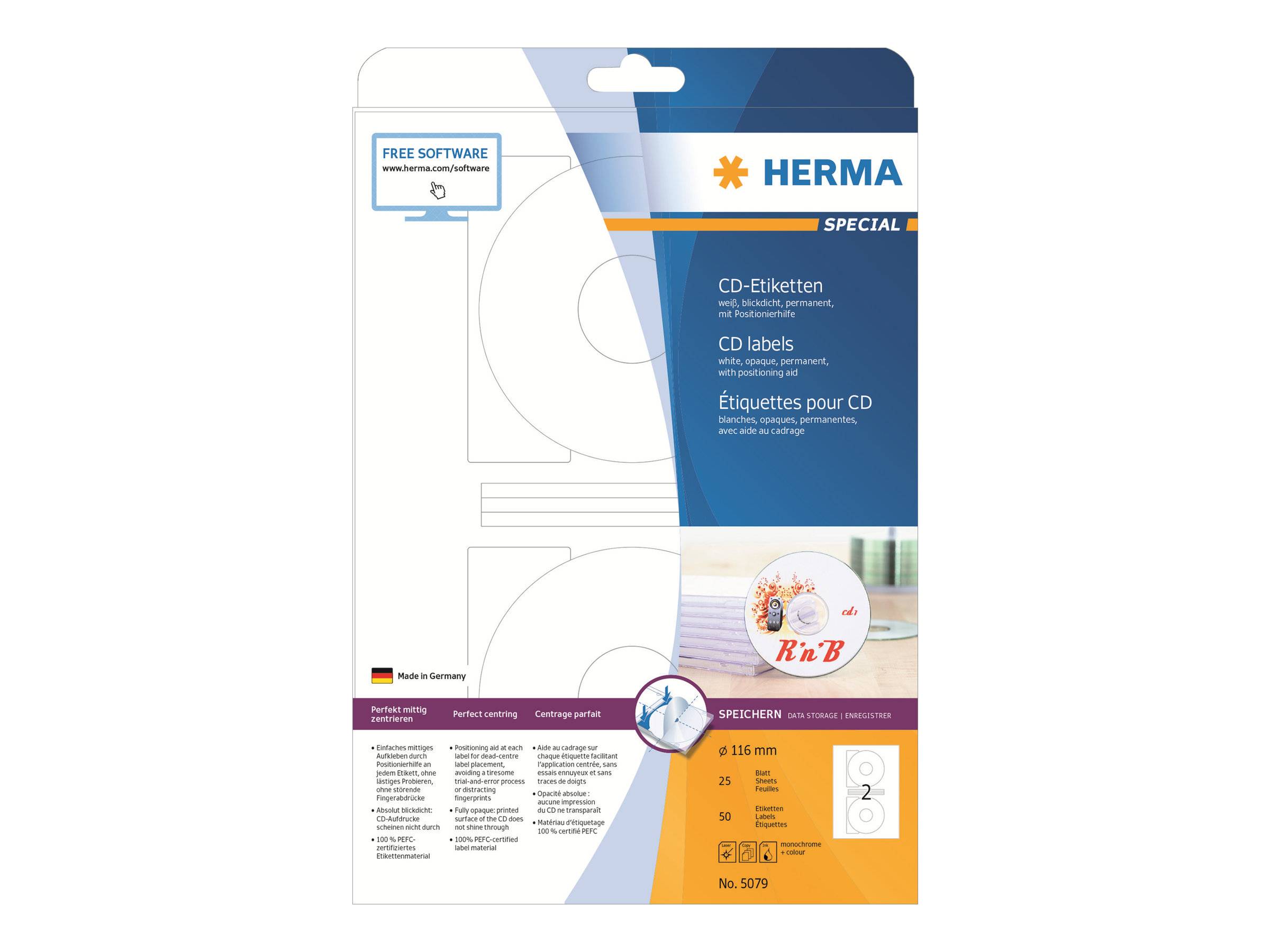 HERMA Special - Papier - matt - permanent selbstklebend - weiß - 116 mm rund 50 Etikett(en) (25 Bogen x 2)