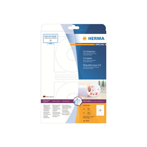 HERMA Special - Papier - matt - permanent selbstklebend - weiß - 116 mm rund 50 Etikett(en) (25 Bogen x 2)