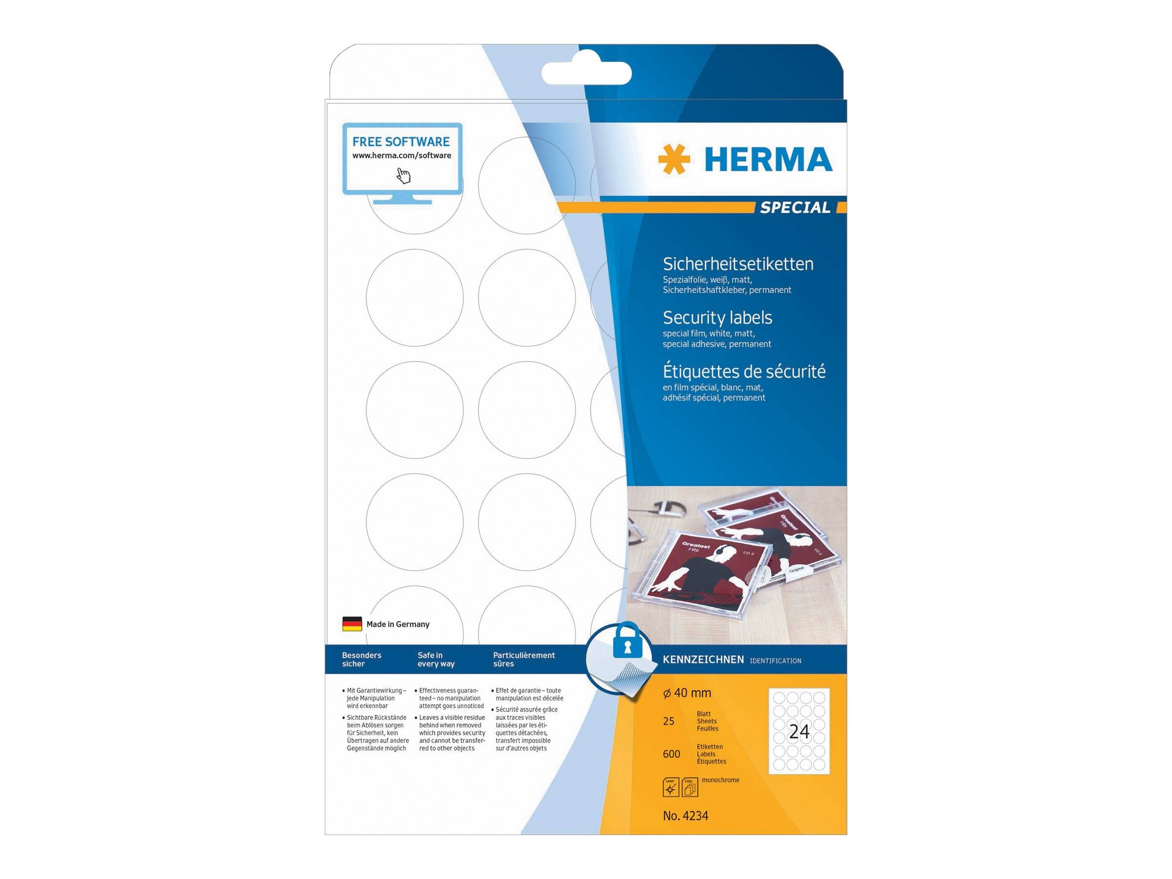 HERMA Special - Weiß - 40 mm rund 600 Etikett(en) (25 Bogen x 24)