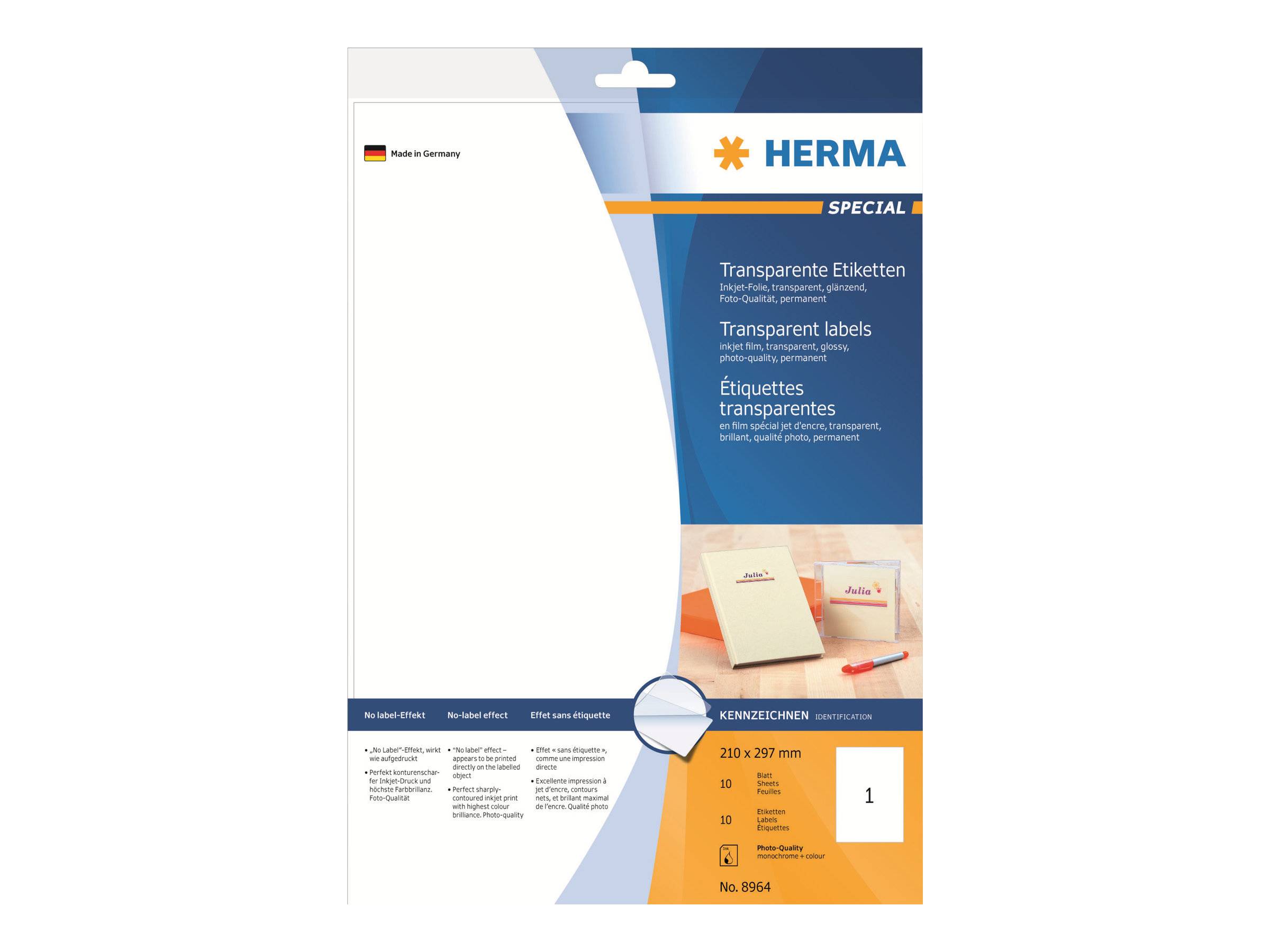 HERMA Special - Polyester - glänzend - permanent selbstklebend - durchsichtig - A4 (210 x 297 mm)