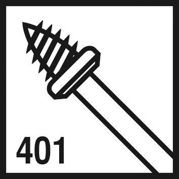 Ein Schraubenikone mit der Nummer 401 zeigt ein spiral­förmiges Bohwerkzeug.