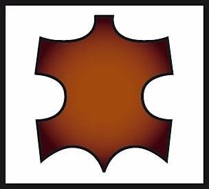 Ein brauner Lederflecken-Icon, geformt wie eine Tierhaut, mit schwarzem Umriss und symmetrischen Einschnitten an jeder Seite.