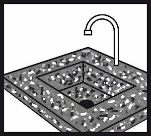 Eine schwarz-weiße Illustration eines gesprenkelte Küchenwaschbeckens mit einer hohen Armatur, die ein modernes und künstlerisches Design zeigt.